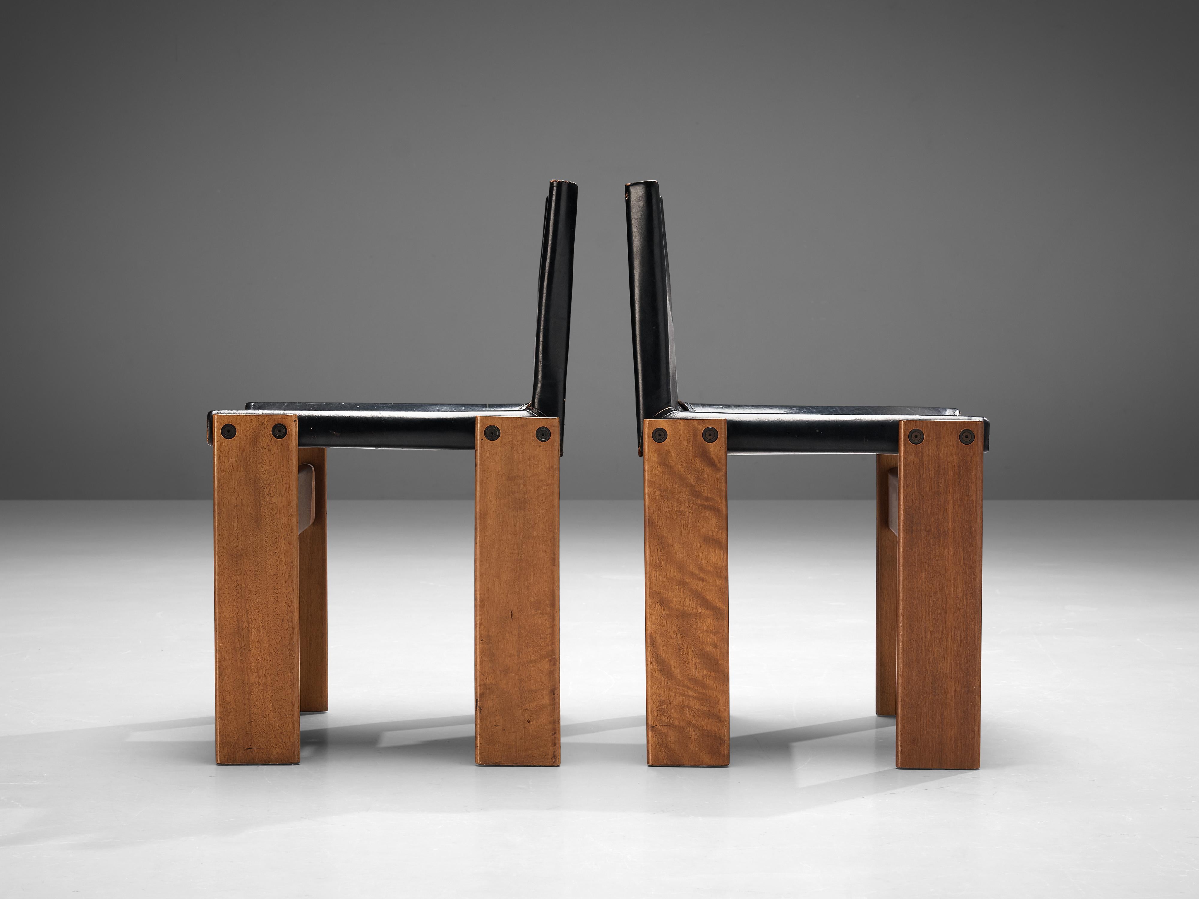 Tobia & Afra Scarpa for Molteni Dining Chairs Model 'Monk' in Black Leather 5