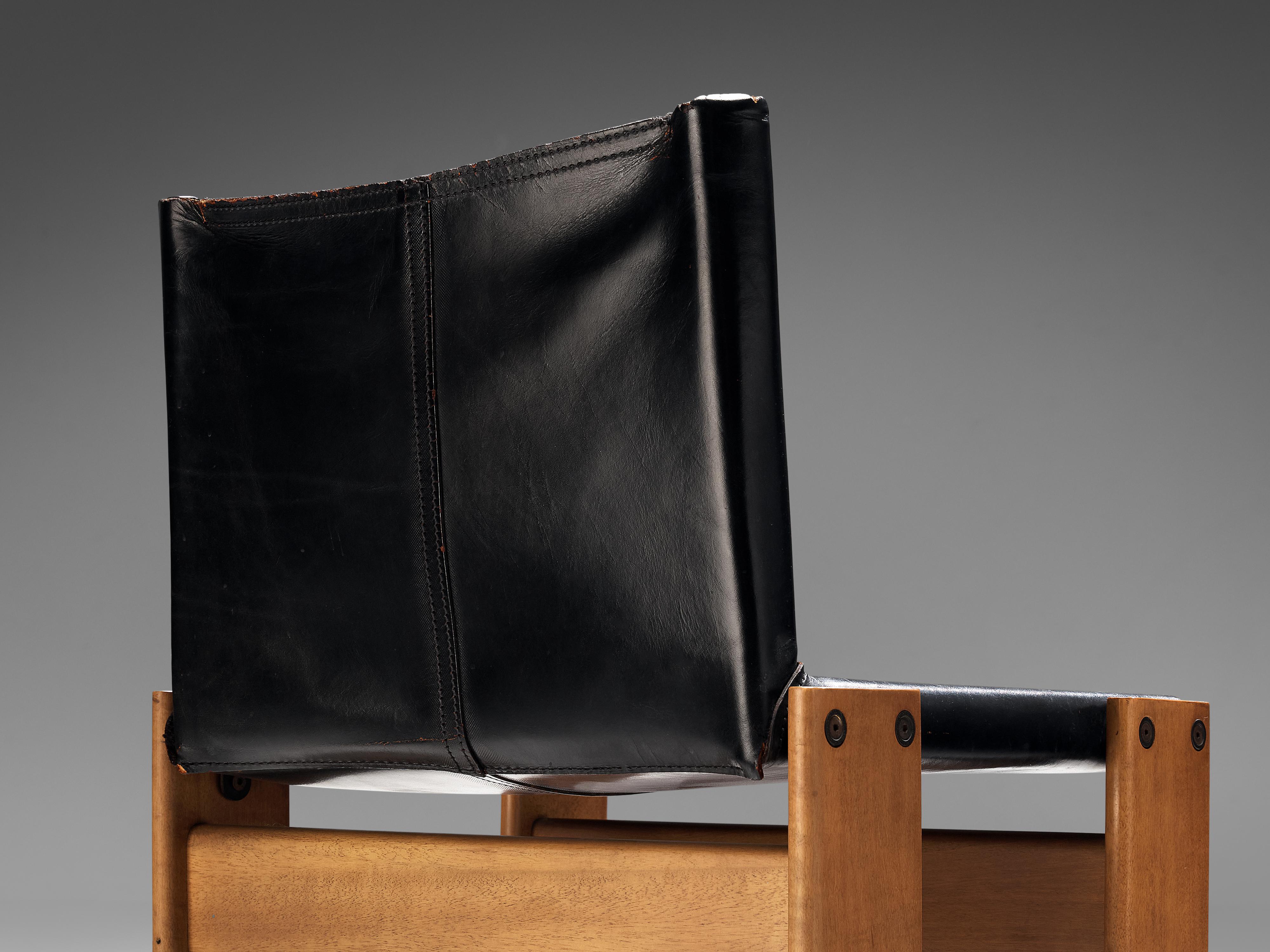 Mid-Century Modern Tobia & Afra Scarpa for Molteni Dining Chairs Model 'Monk' in Black Leather