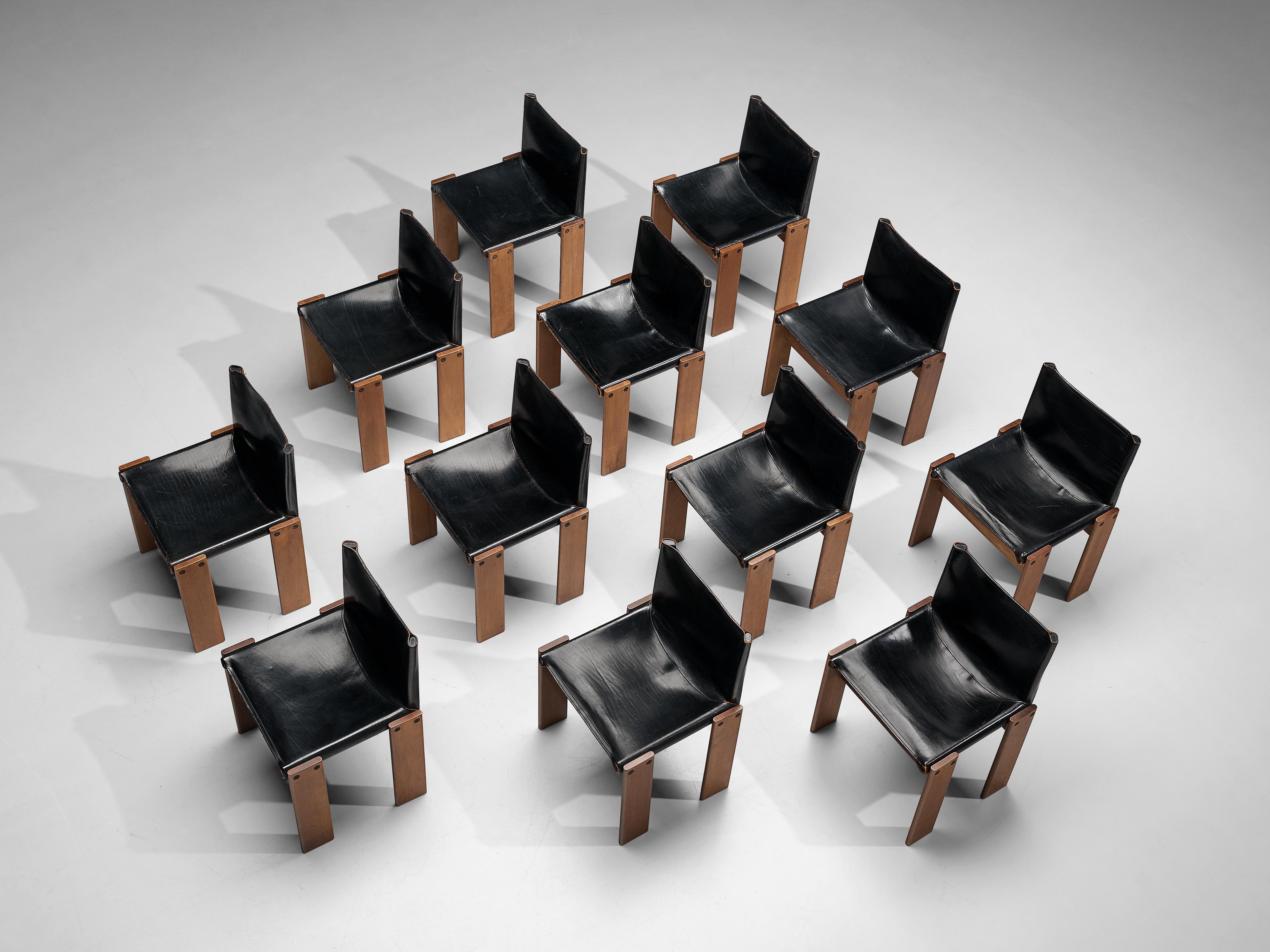 Late 20th Century Tobia & Afra Scarpa for Molteni Dining Chairs Model 'Monk' in Black Leather