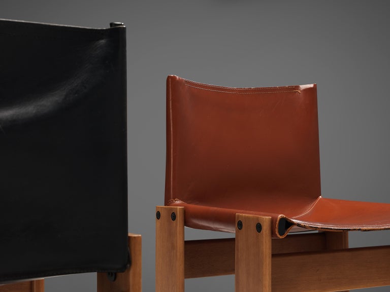 Tobia & Afra Scarpa for Molteni 'Monk' Chairs in Black and Red Leather 5