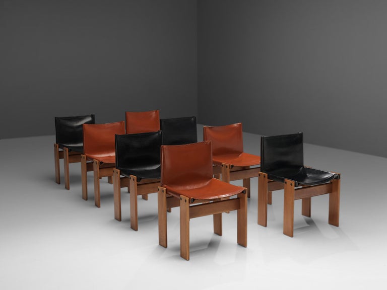 Tobia & Afra Scarpa for Molteni 'Monk' Chairs in Black and Red Leather 6