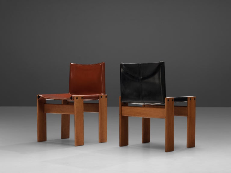 Mid-Century Modern Tobia & Afra Scarpa for Molteni 'Monk' Chairs in Black and Red Leather