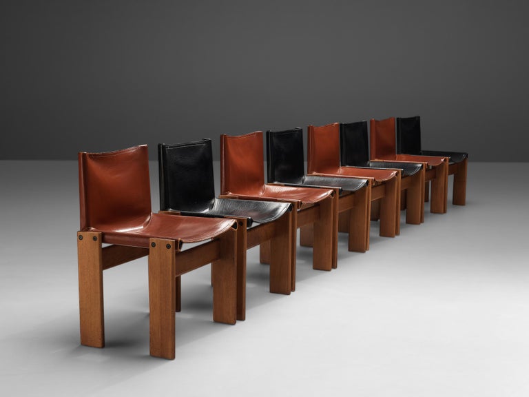 Italian Tobia & Afra Scarpa for Molteni 'Monk' Chairs in Black and Red Leather