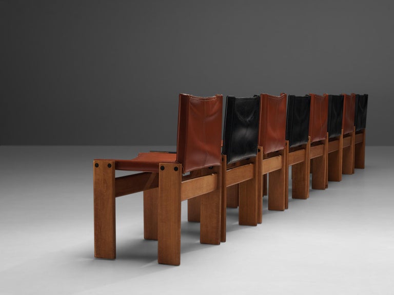 Late 20th Century Tobia & Afra Scarpa for Molteni 'Monk' Chairs in Black and Red Leather