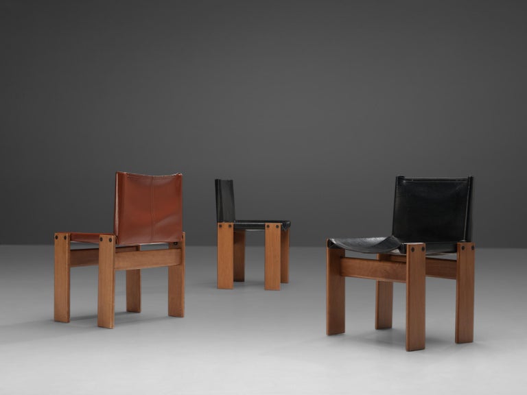 Tobia & Afra Scarpa for Molteni 'Monk' Chairs in Black and Red Leather 3