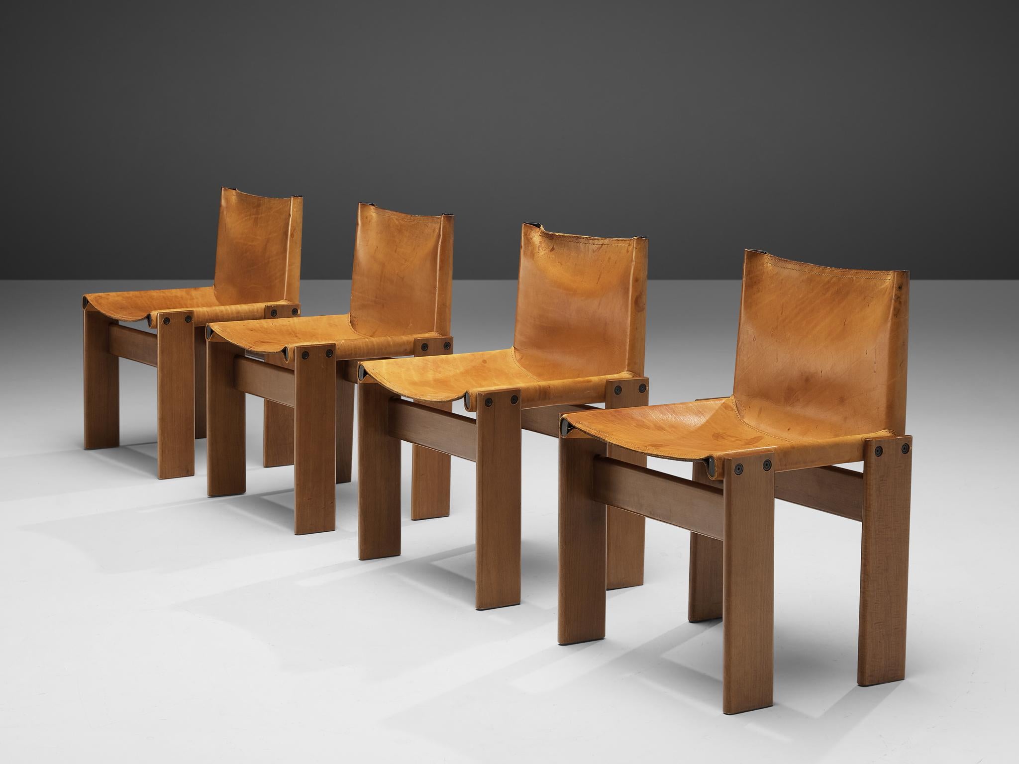 Afra & Tobia Scarpa for Molteni, 'Monk' dining chairs, patinated beech, cognac leather, Italy, 1974

Set of 'Monk' chairs by Italian designers Afra & Tobia Scarpa. The cognac leather forms a striking combination with the blond wood. Interesting is