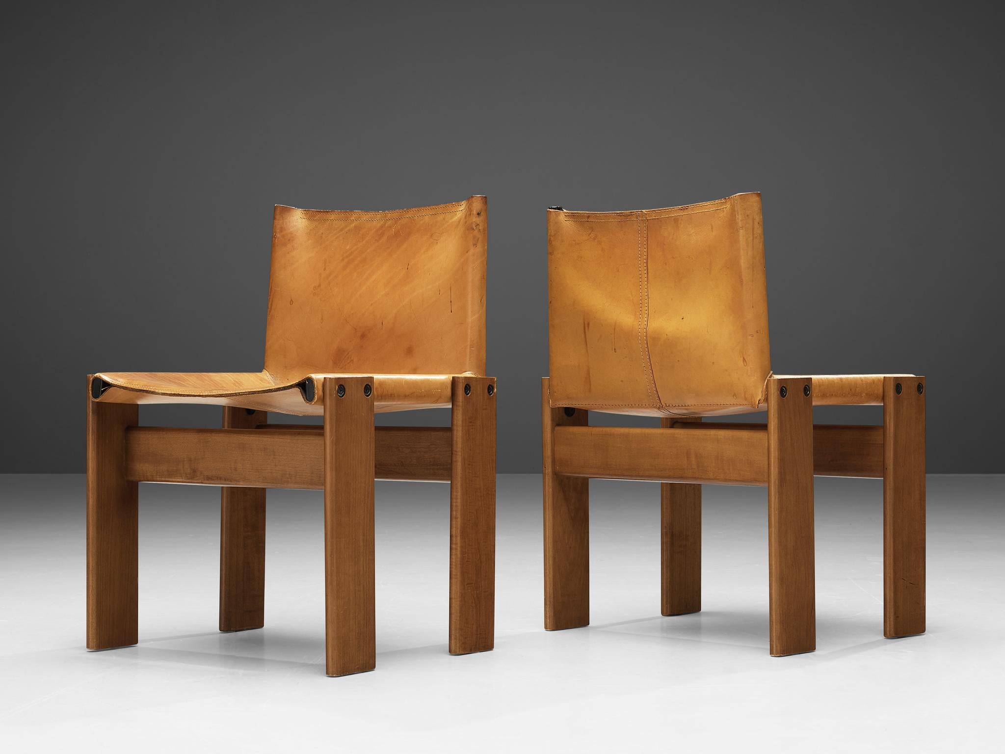 Italian Tobia & Afra Scarpa for Molteni 'Monk' Chairs in Cognac Leather