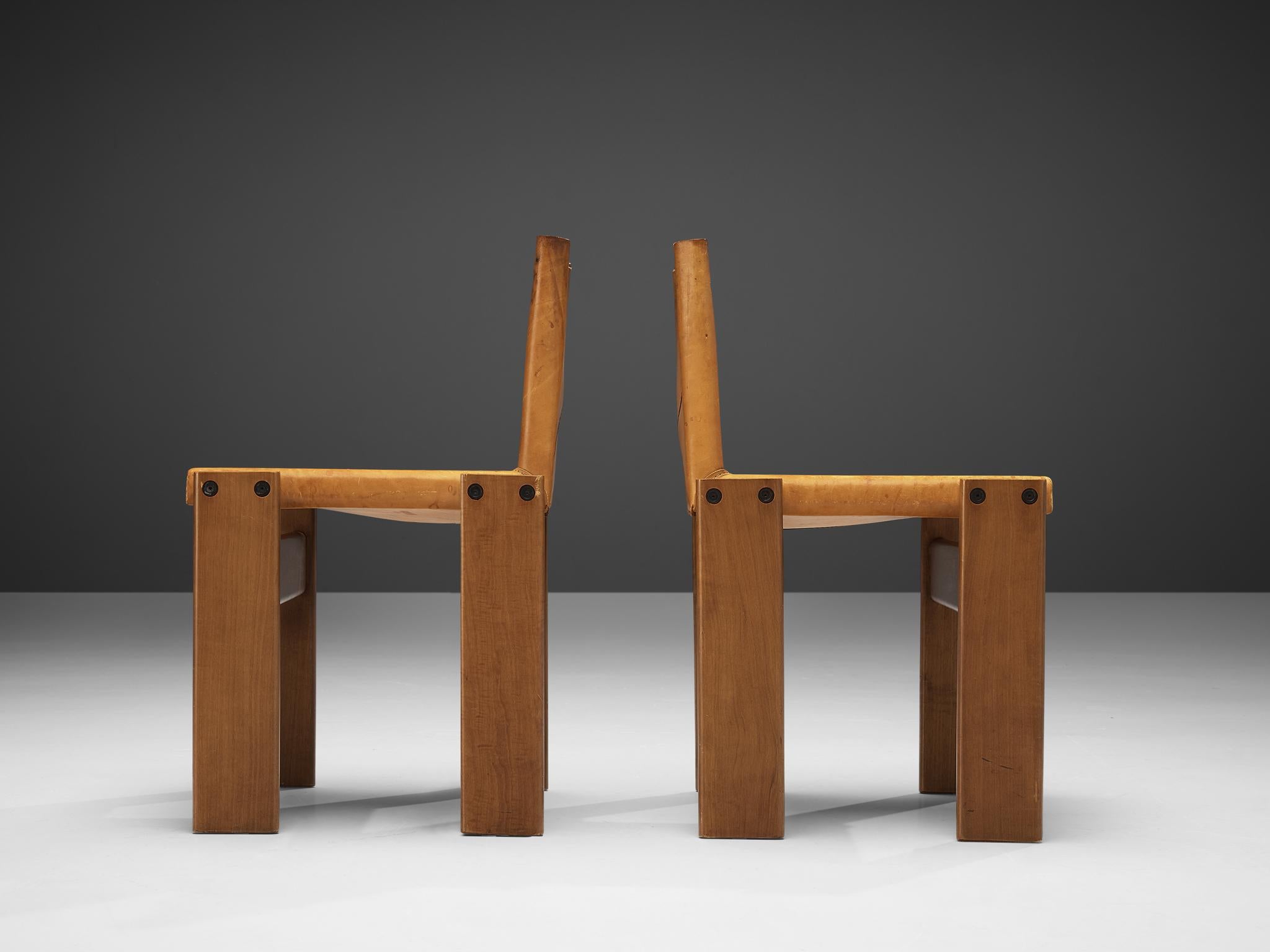 Late 20th Century Tobia & Afra Scarpa for Molteni 'Monk' Chairs in Cognac Leather