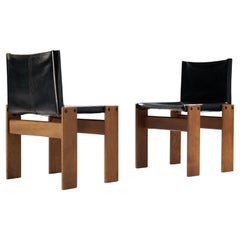 Tobia & Afra Scarpa for Molteni 'Monk' Dining Chairs in Leather and Walnut