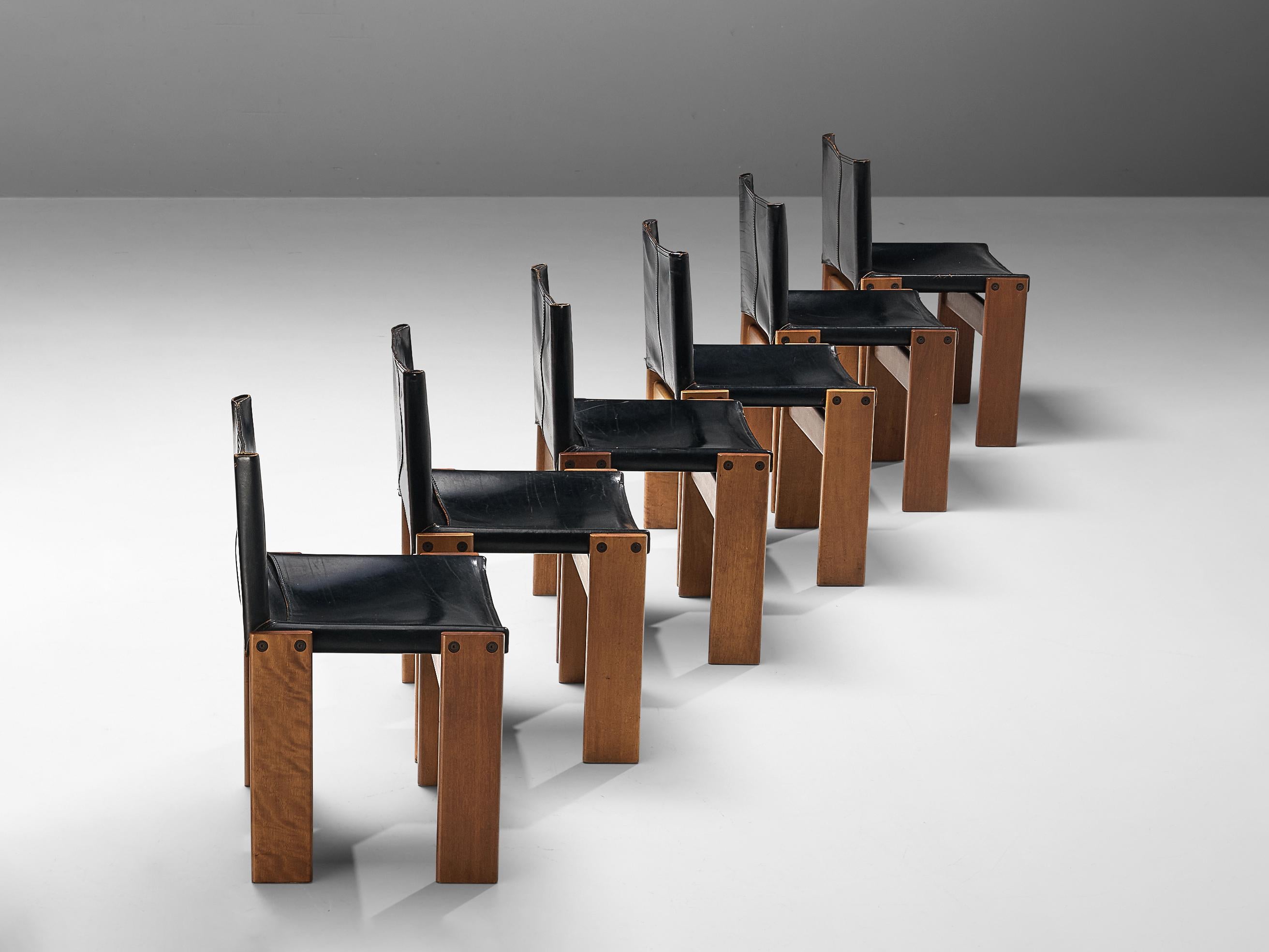 Tobia & Afra Scarpa for Molteni 'Monk' Dining Chairs Model in Black Leather 1
