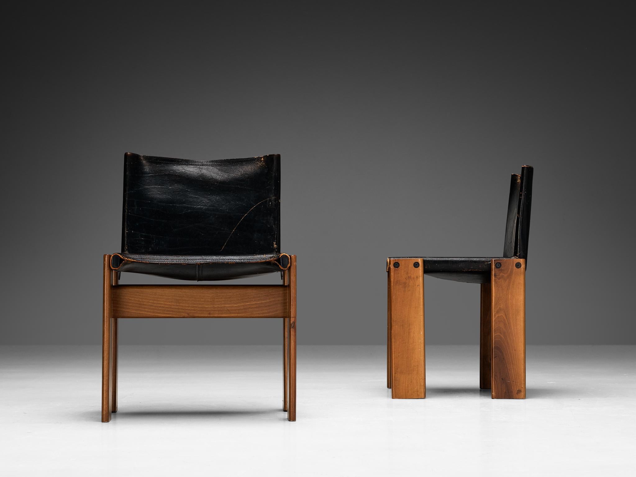 Tobia & Afra Scarpa for Molteni Set of Four 'Monk' Chairs in Black Leather  For Sale 6
