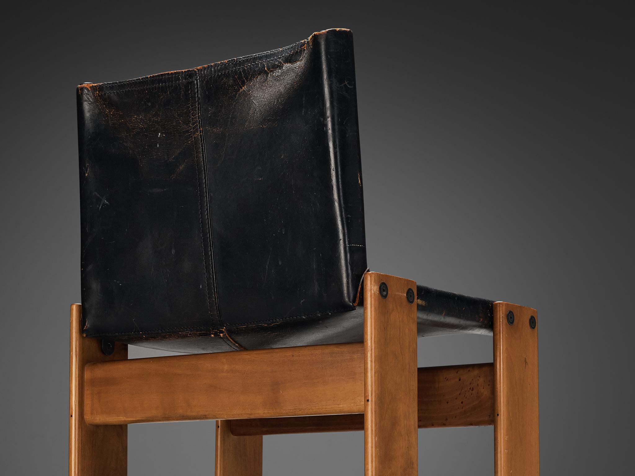 Mid-Century Modern Tobia & Afra Scarpa for Molteni Set of Four 'Monk' Chairs in Black Leather  For Sale