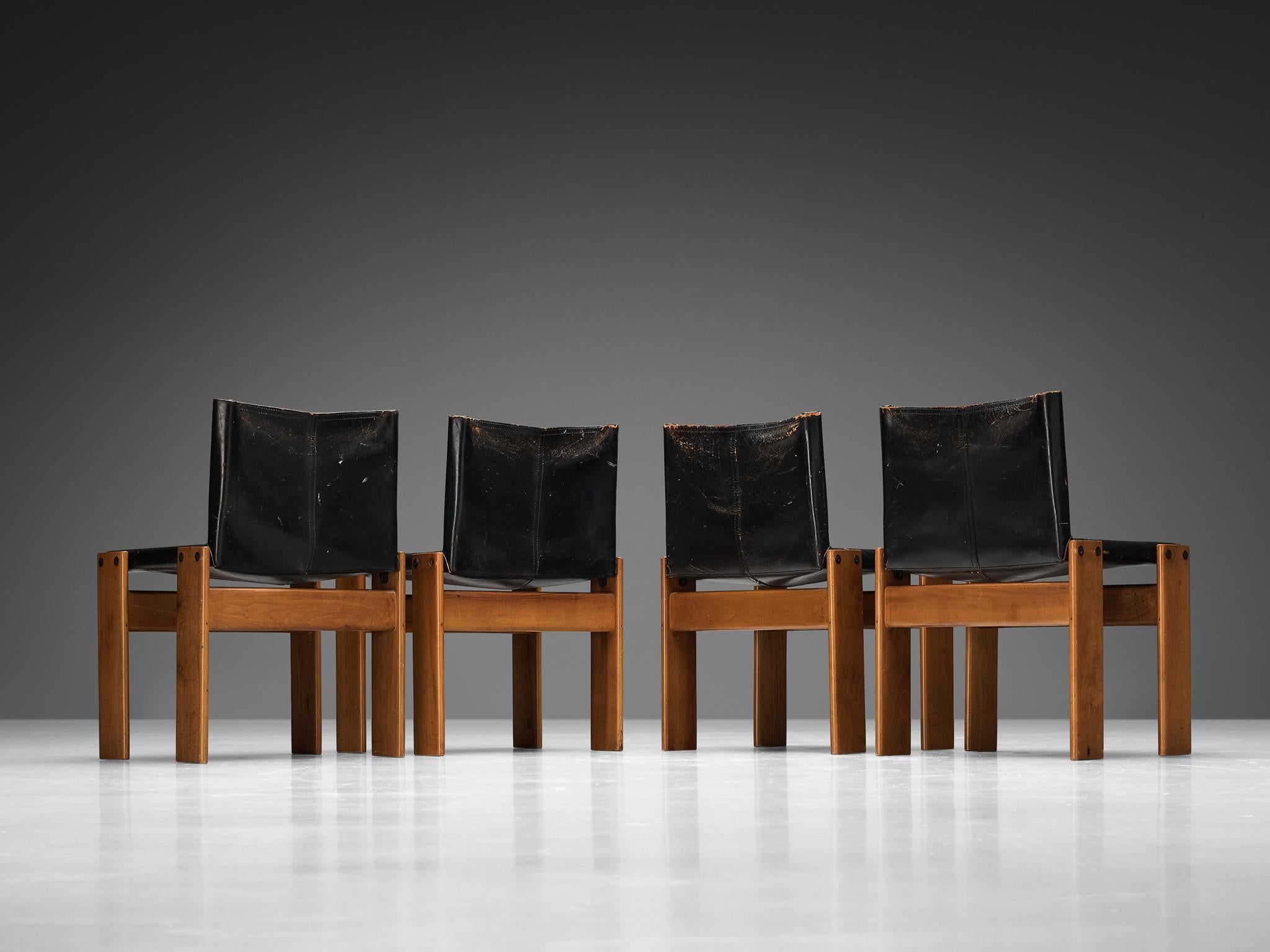 Italian Tobia & Afra Scarpa for Molteni Set of Four 'Monk' Chairs in Black Leather  For Sale