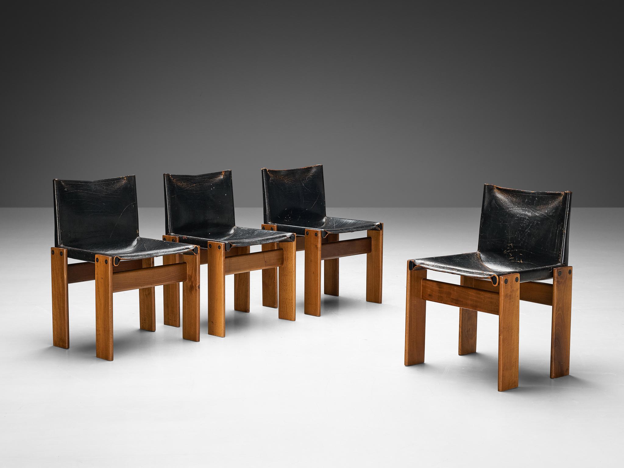 Tobia & Afra Scarpa for Molteni Set of Four 'Monk' Chairs in Black Leather  For Sale 1
