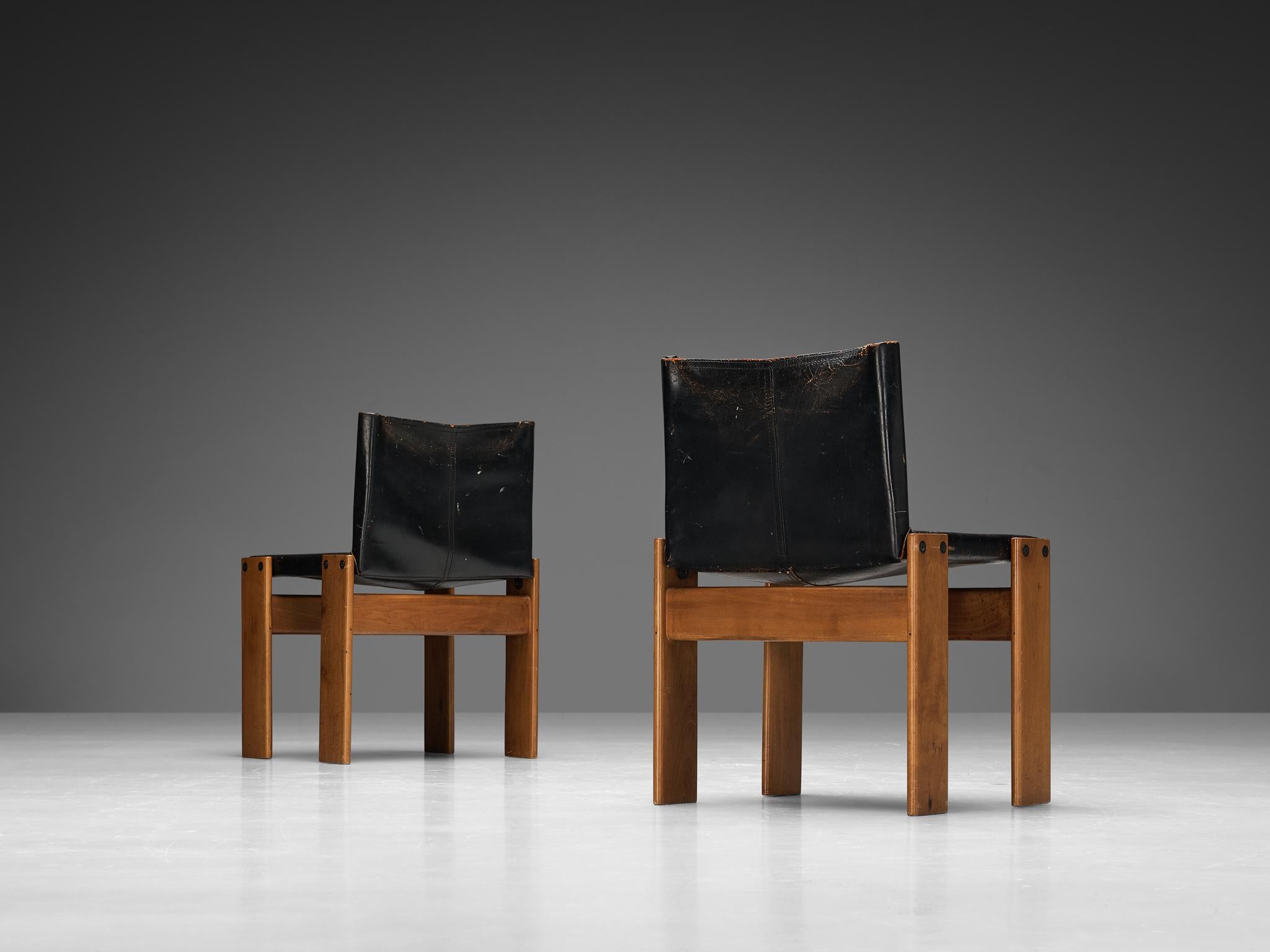 Tobia & Afra Scarpa for Molteni Set of Four 'Monk' Chairs in Black Leather  For Sale 2