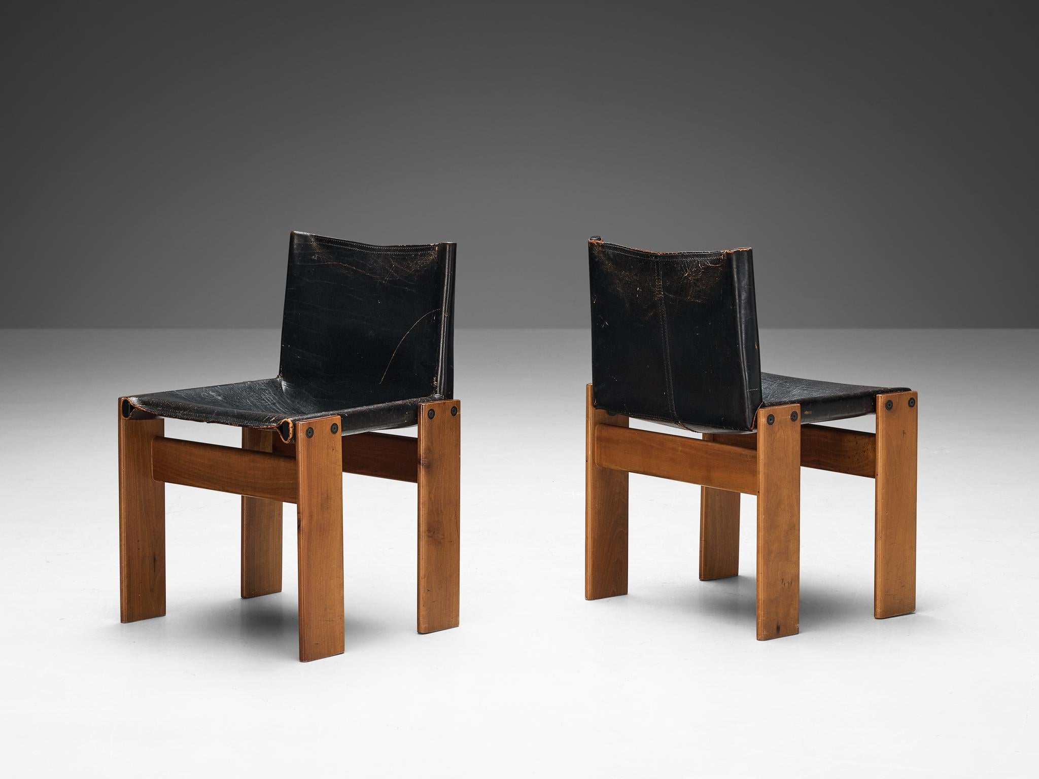 Tobia & Afra Scarpa for Molteni Set of Four 'Monk' Chairs in Black Leather  For Sale 3