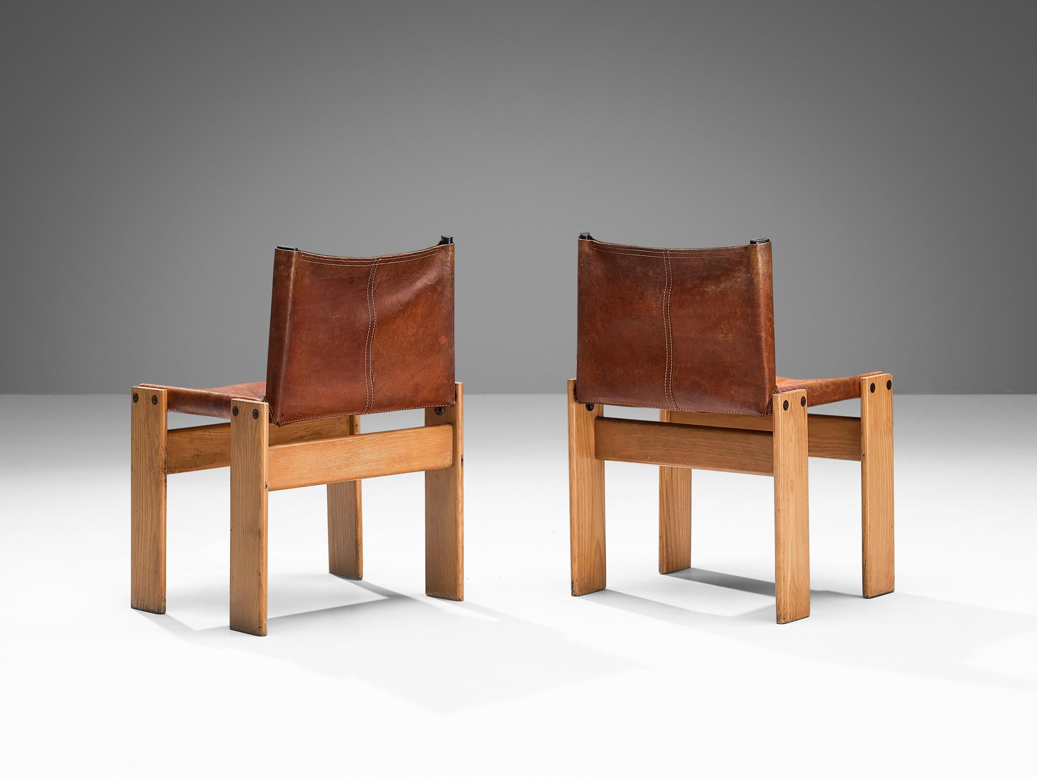 Mid-Century Modern Tobia & Afra Scarpa for Molteni Set of Four 'Monk' Chairs in Cognac Leather 