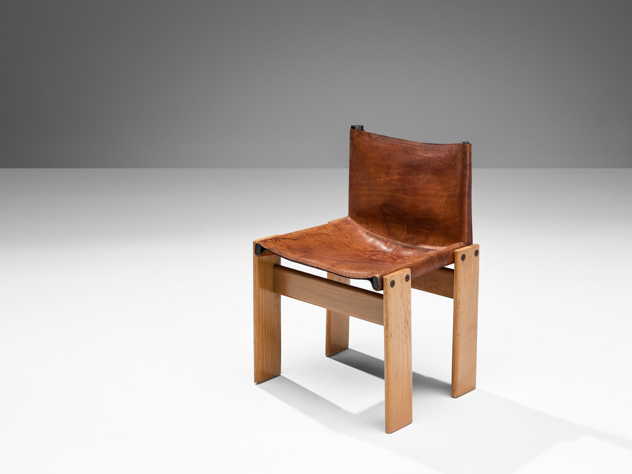 Italian Tobia & Afra Scarpa for Molteni Set of Four 'Monk' Chairs in Cognac Leather 