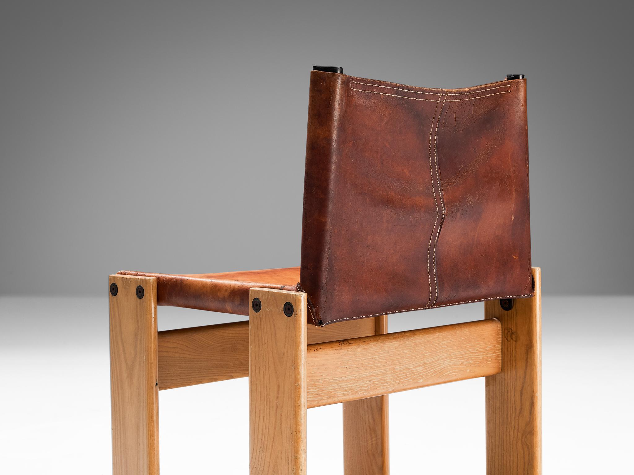Tobia & Afra Scarpa for Molteni Set of Four 'Monk' Chairs in Cognac Leather  1