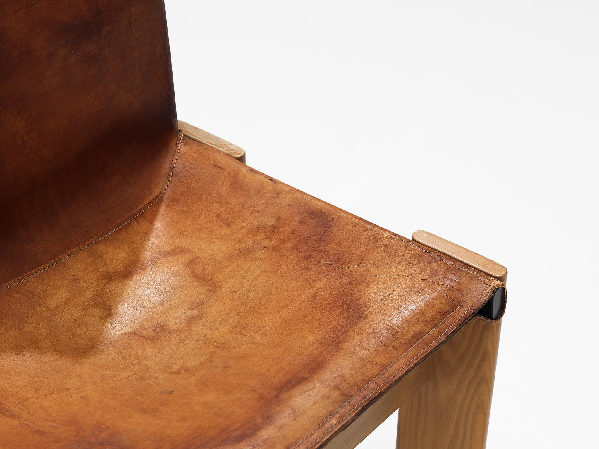 Tobia & Afra Scarpa for Molteni Set of Four 'Monk' Chairs in Cognac Leather  2