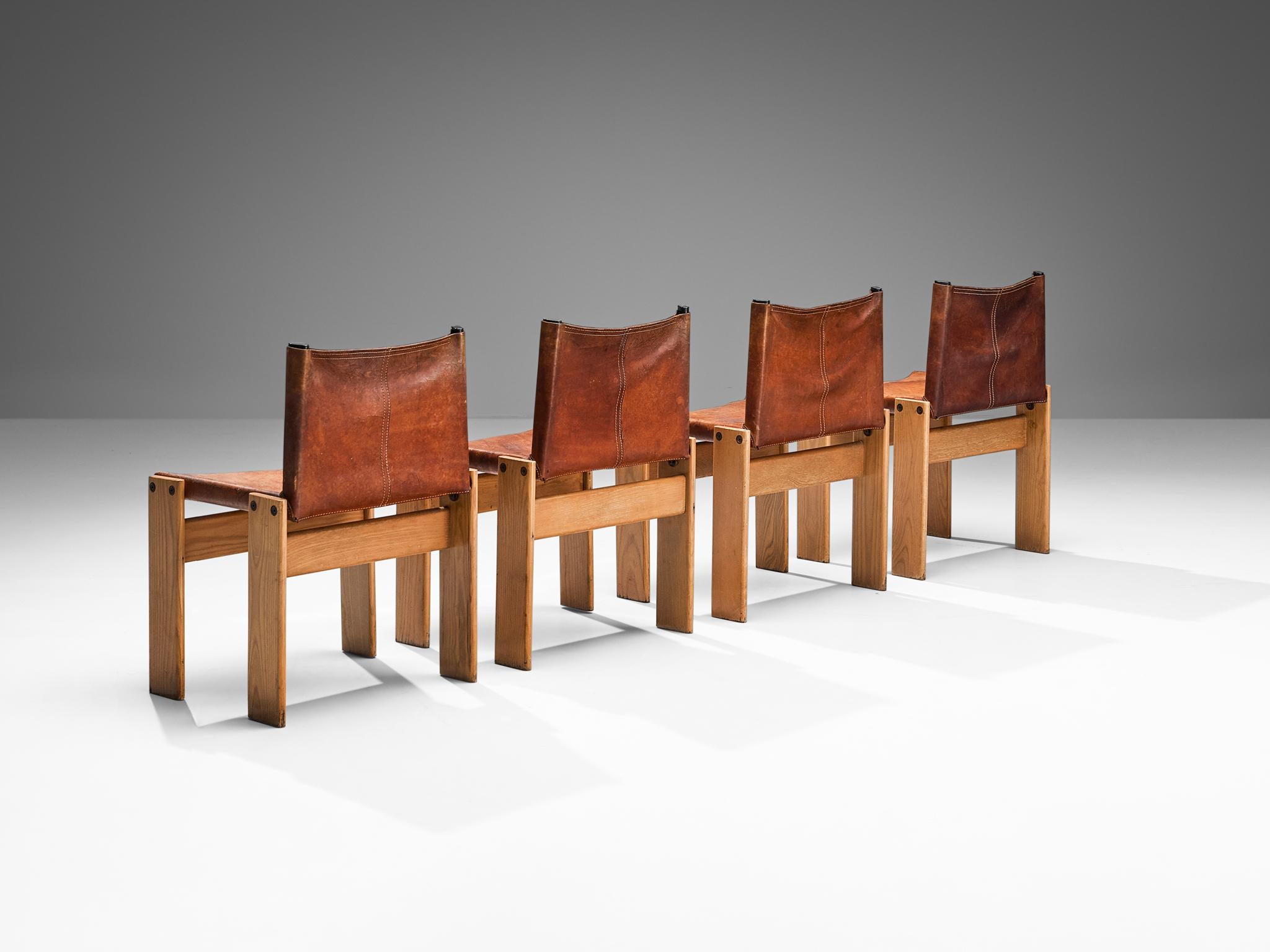 Tobia & Afra Scarpa for Molteni Set of Four 'Monk' Chairs in Cognac Leather  3