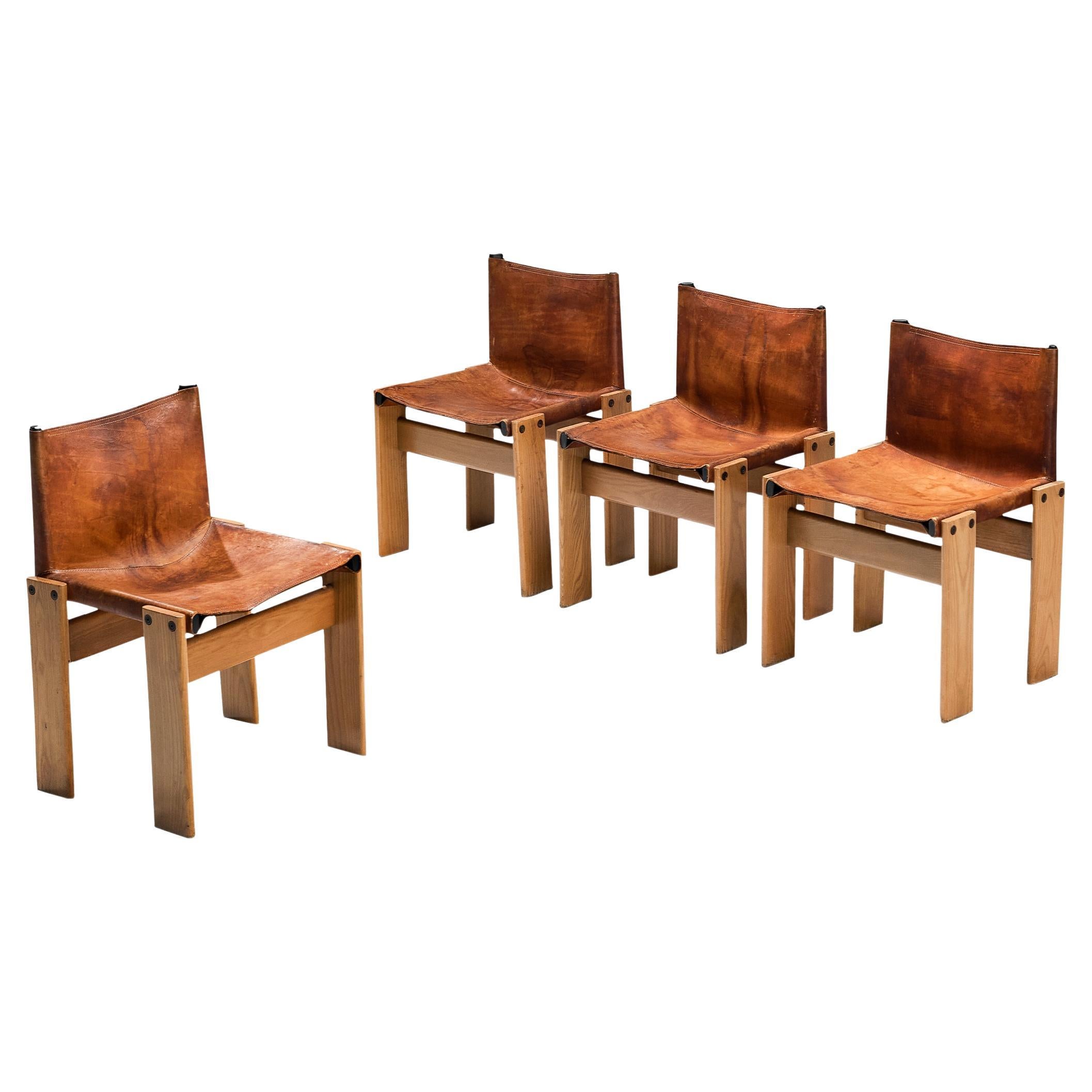 Eerbetoon Aggregaat Ongemak Tobia and Afra Scarpa for Molteni Set of Four 'Monk' Chairs in Cognac  Leather For Sale at 1stDibs