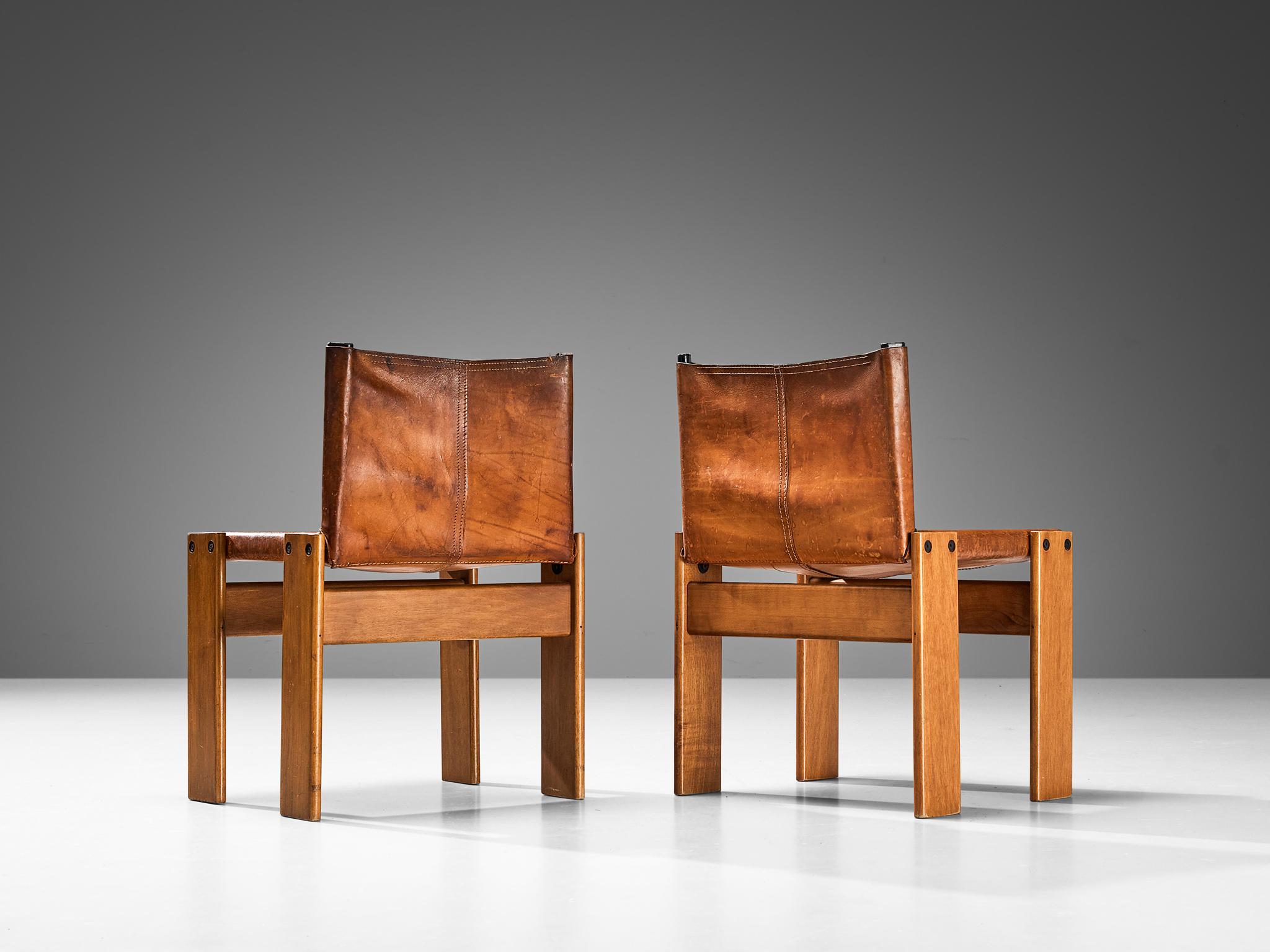 Mid-Century Modern Tobia & Afra Scarpa for Molteni Set of Four 'Monk' Chairs in Leather 