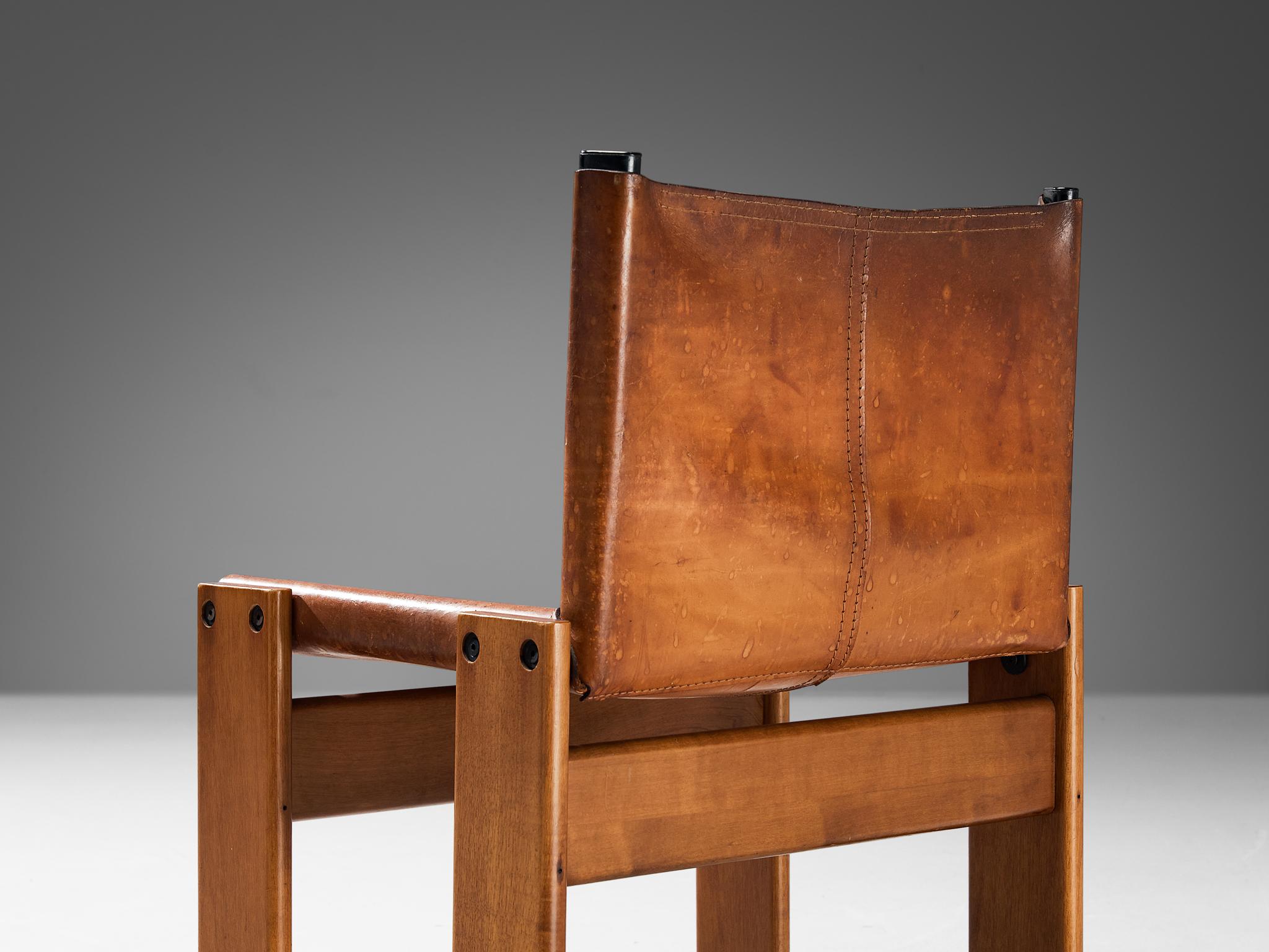 Italian Tobia & Afra Scarpa for Molteni Set of Four 'Monk' Chairs in Leather 
