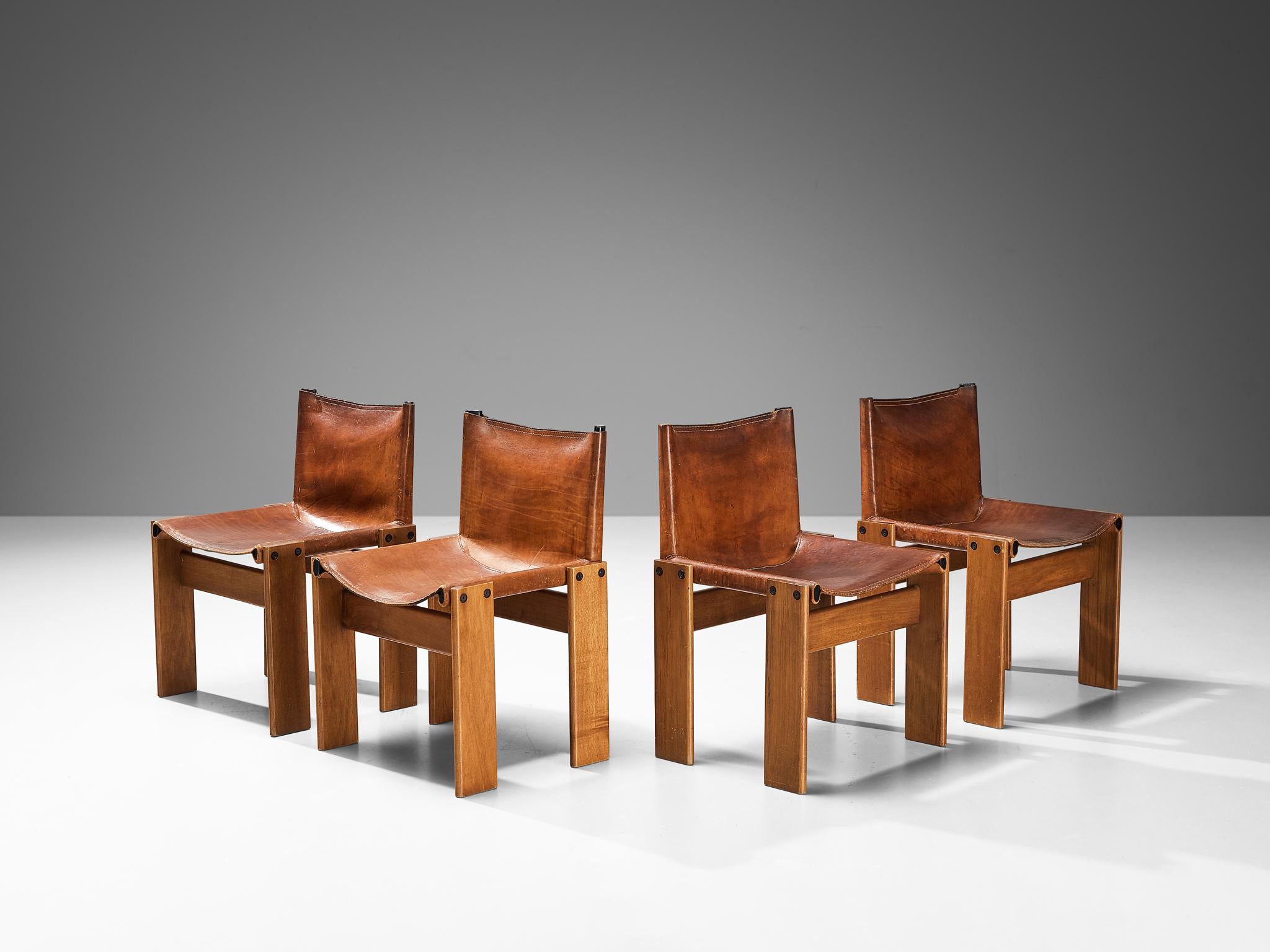 Tobia & Afra Scarpa for Molteni Set of Four 'Monk' Chairs in Leather  In Good Condition In Waalwijk, NL