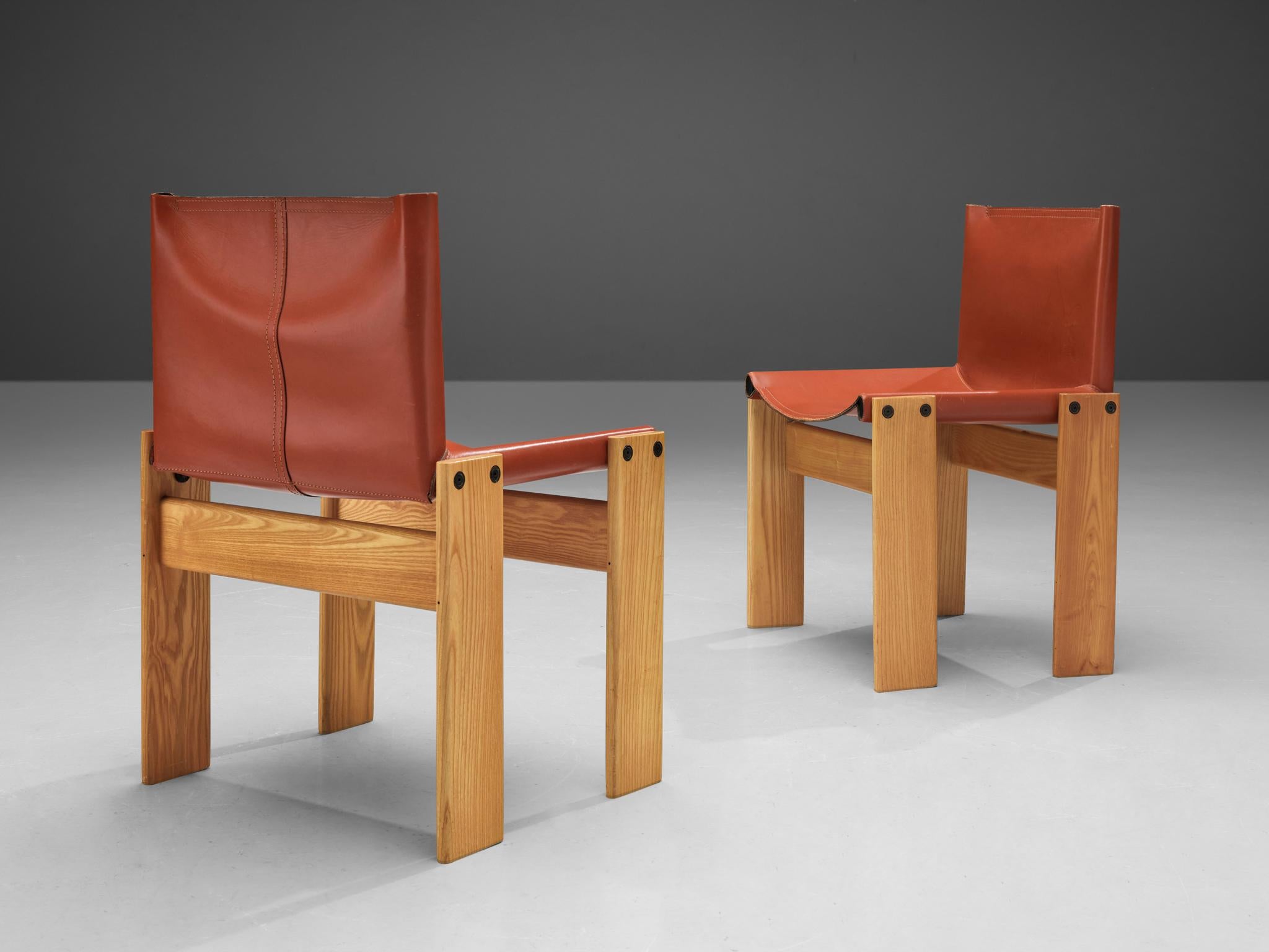 Tobia & Afra Scarpa for Molteni Set of Four 'Monk' Chairs in Leather  For Sale 1