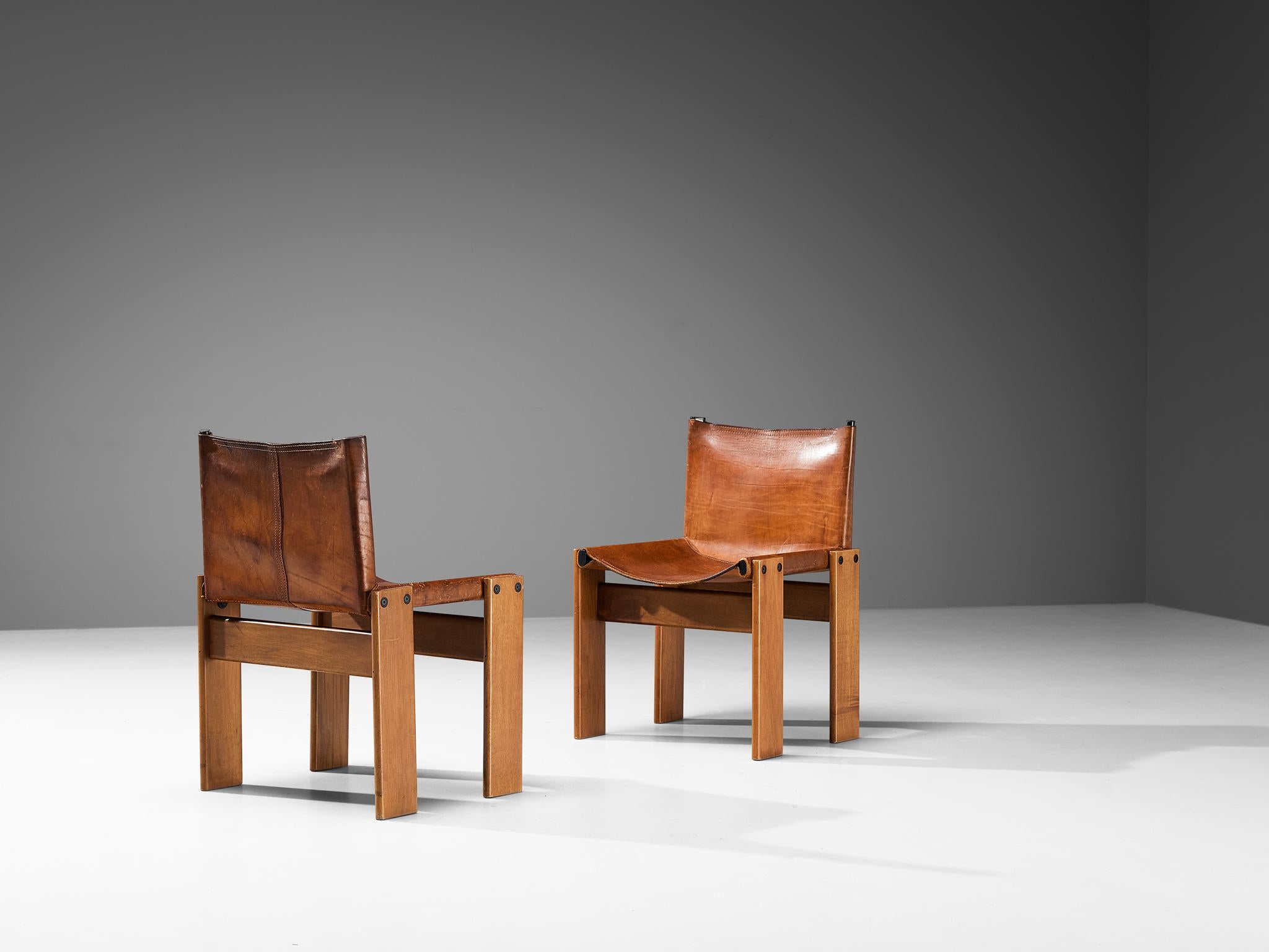 Tobia & Afra Scarpa for Molteni Set of Four 'Monk' Chairs in Leather  1
