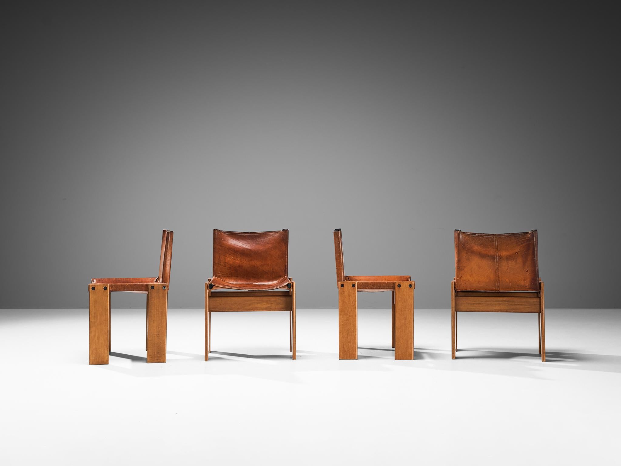 Tobia & Afra Scarpa for Molteni Set of Four 'Monk' Chairs in Leather  2