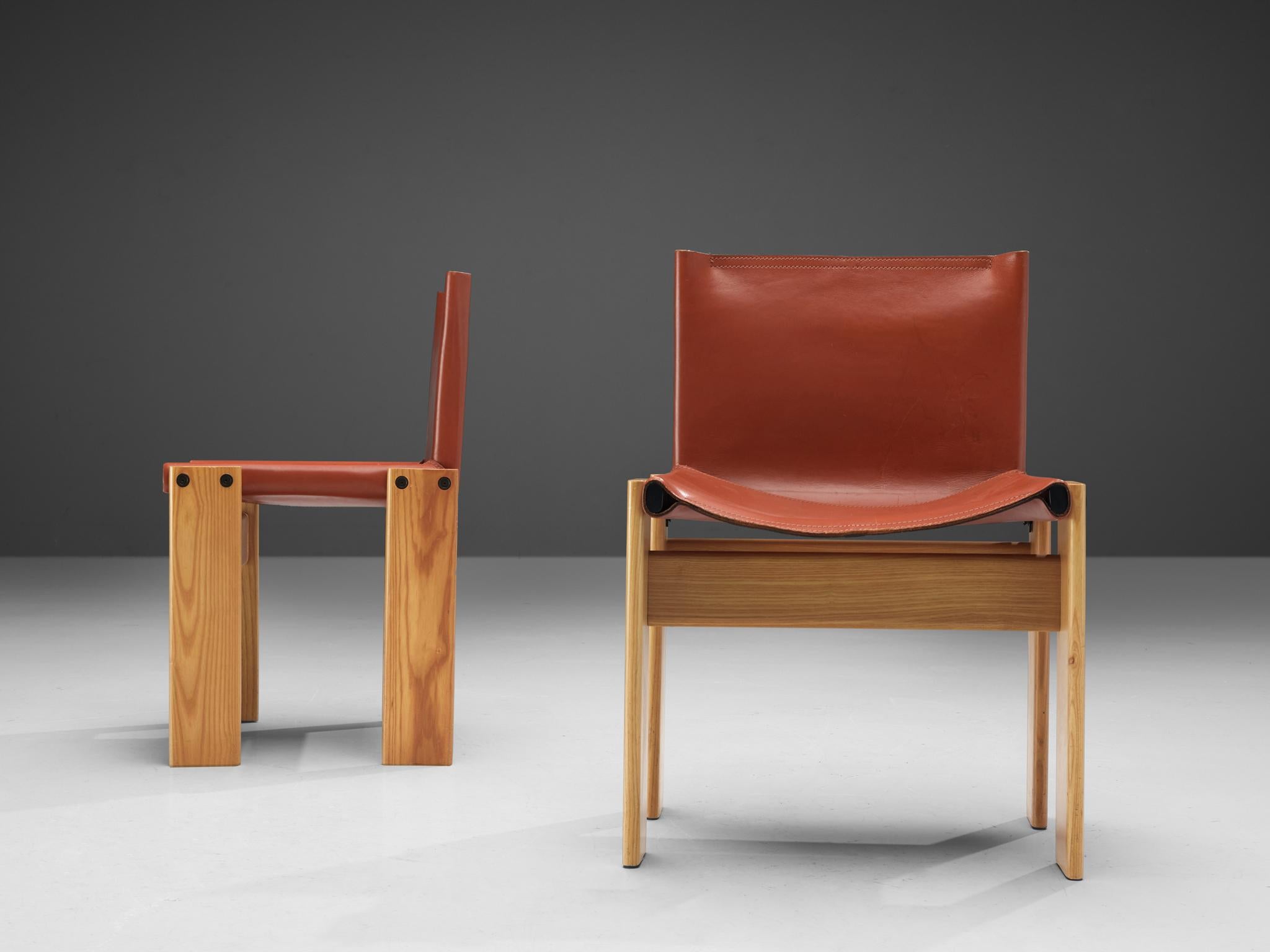 Tobia & Afra Scarpa for Molteni Set of Four 'Monk' Chairs in Leather  For Sale 3