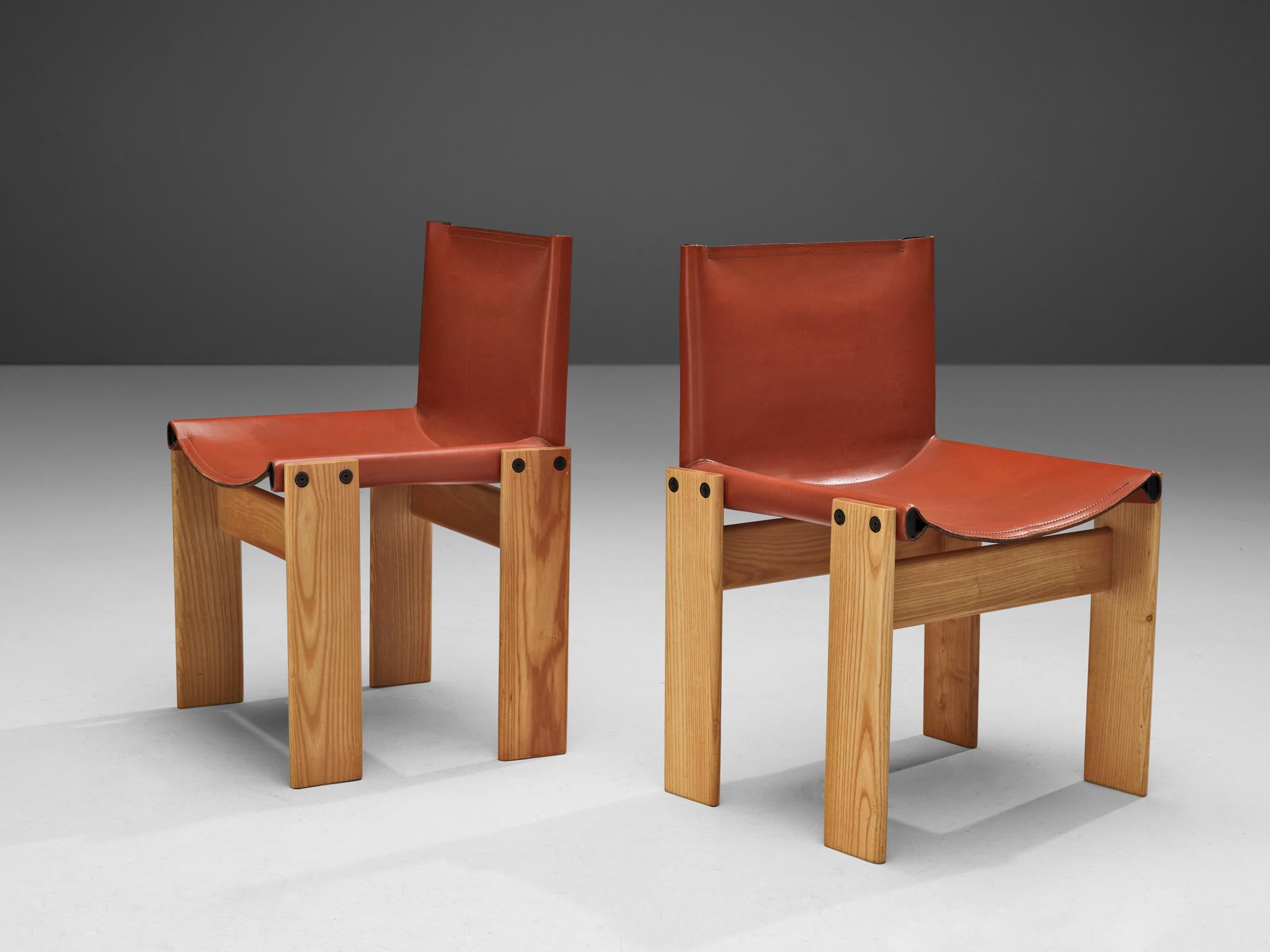 Tobia & Afra Scarpa for Molteni Set of Four 'Monk' Chairs in Leather  For Sale 4