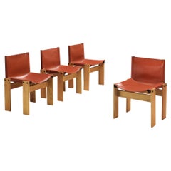 Tobia & Afra Scarpa for Molteni Set of Four 'Monk' Chairs in Leather 