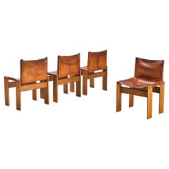 Tobia & Afra Scarpa for Molteni Set of Four 'Monk' Chairs in Leather