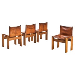 Vintage Tobia & Afra Scarpa for Molteni Set of Four 'Monk' Chairs in Leather 