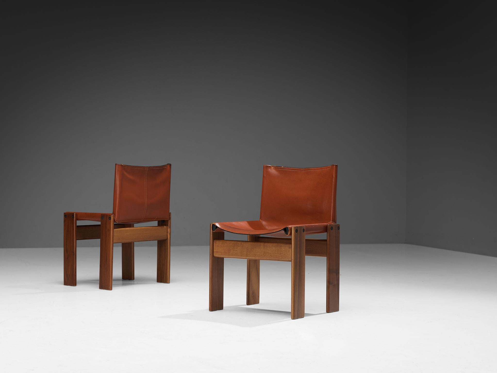 Mid-Century Modern Tobia & Afra Scarpa for Molteni Set of Four 'Monk' Chairs in Red Leather