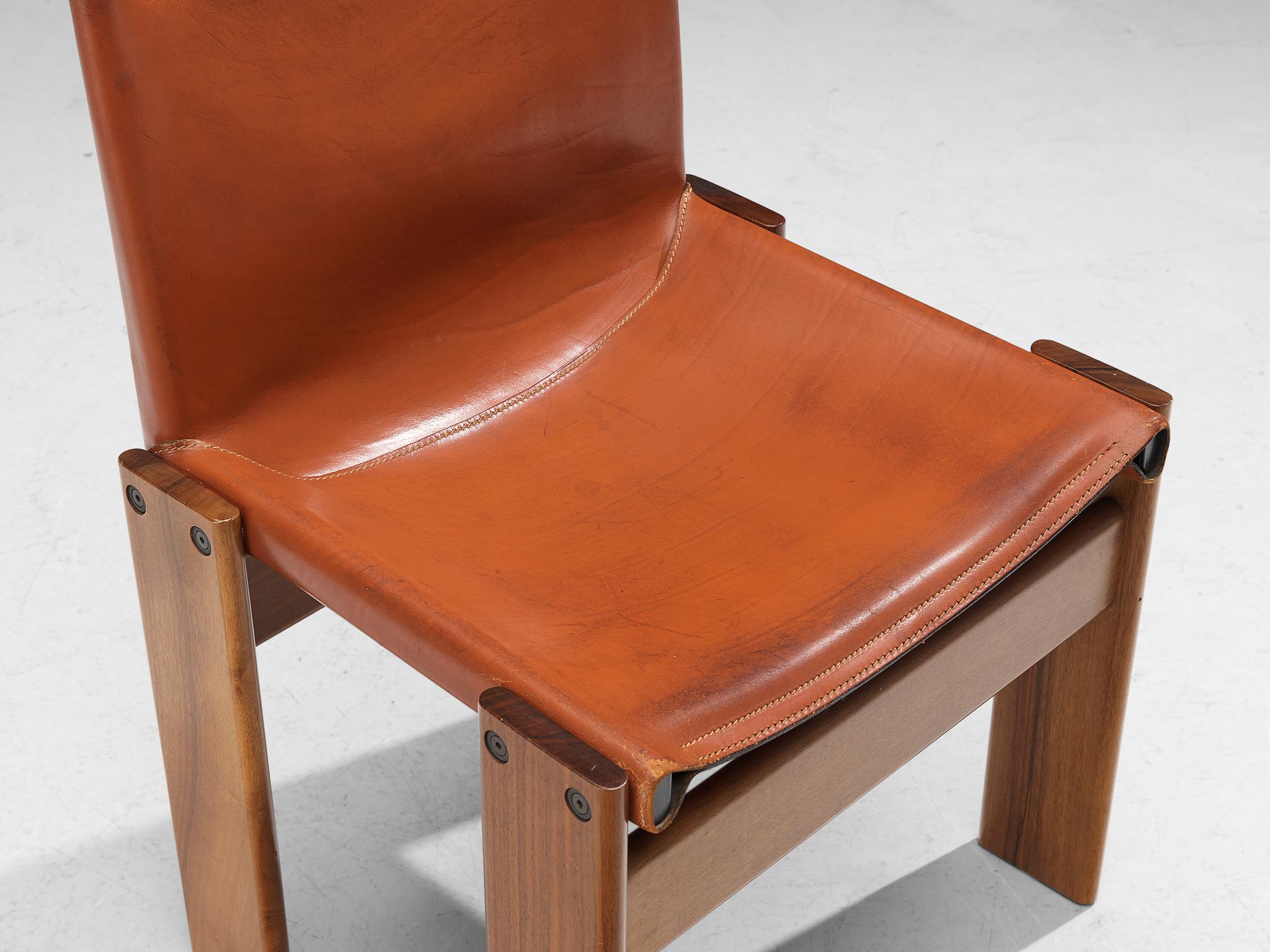 Italian Tobia & Afra Scarpa for Molteni Set of Four 'Monk' Chairs in Red Leather