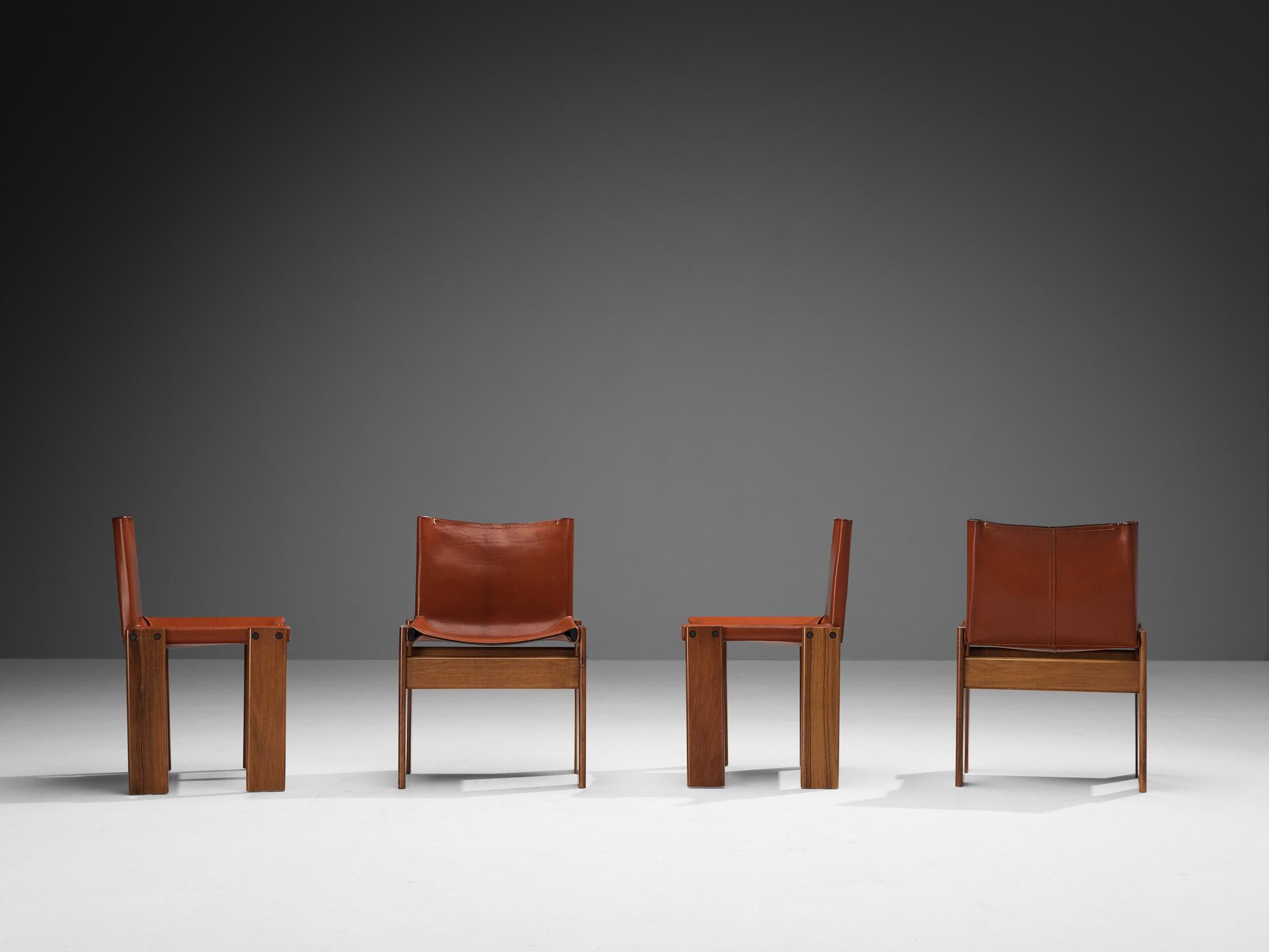 Tobia & Afra Scarpa for Molteni Set of Four 'Monk' Chairs in Red Leather In Good Condition In Waalwijk, NL