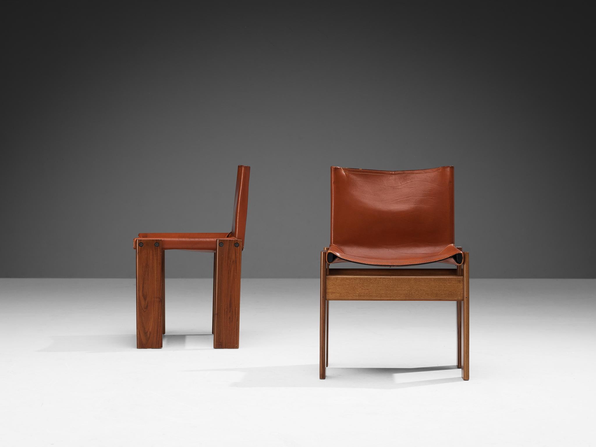 Tobia & Afra Scarpa for Molteni Set of Four 'Monk' Chairs in Red Leather 1