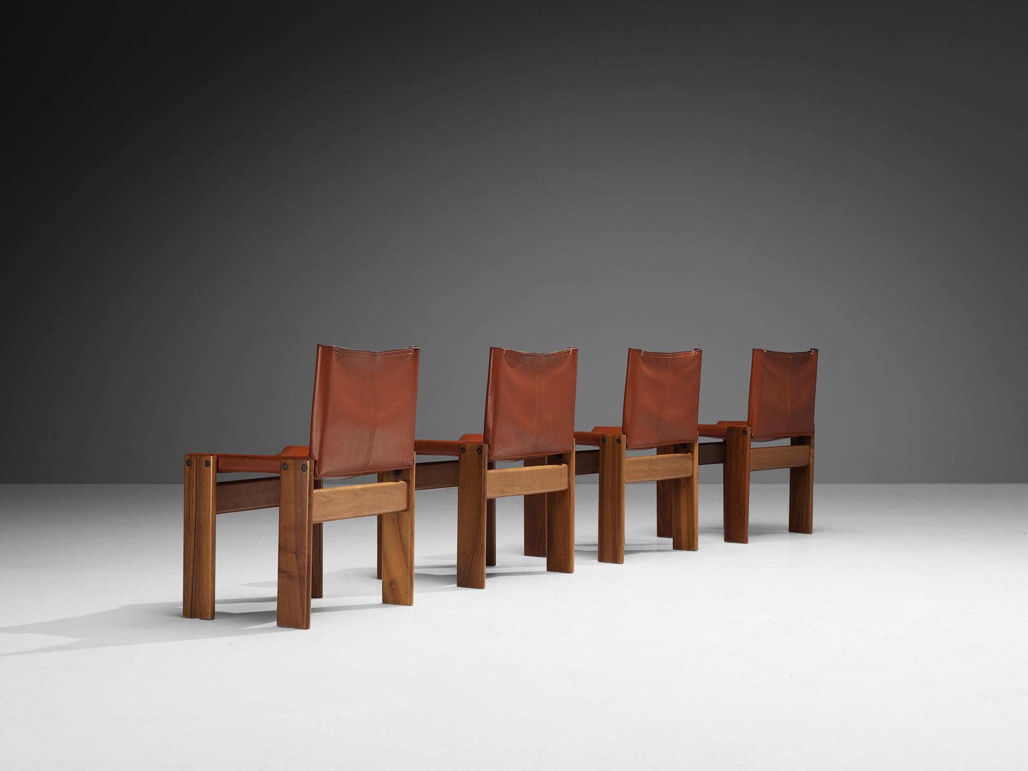 Tobia & Afra Scarpa for Molteni Set of Four 'Monk' Chairs in Red Leather 2