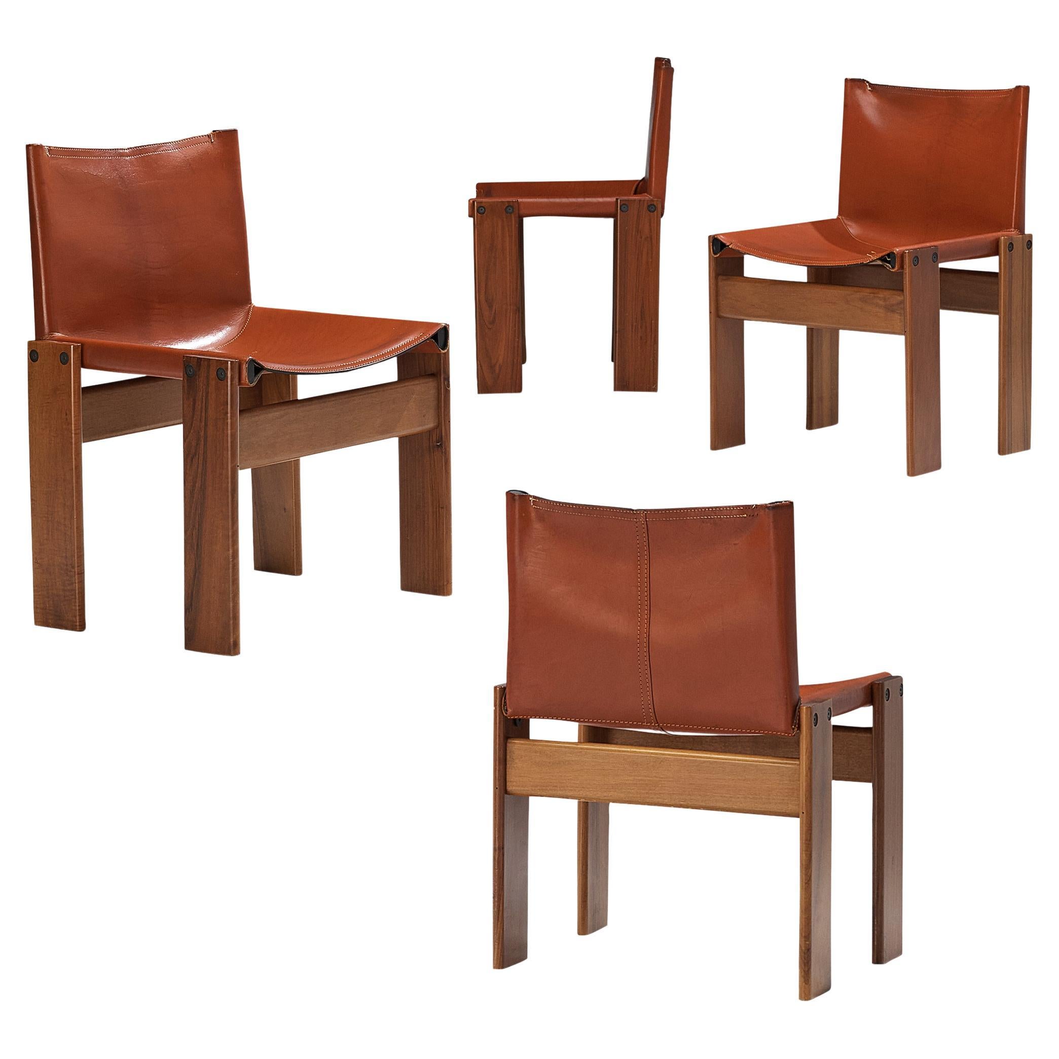 Tobia & Afra Scarpa for Molteni Set of Four 'Monk' Chairs in Red Leather