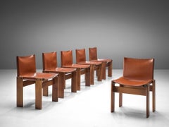 Tobia & Afra Scarpa for Molteni Set of Six 'Monk' Chairs in Brown Leather