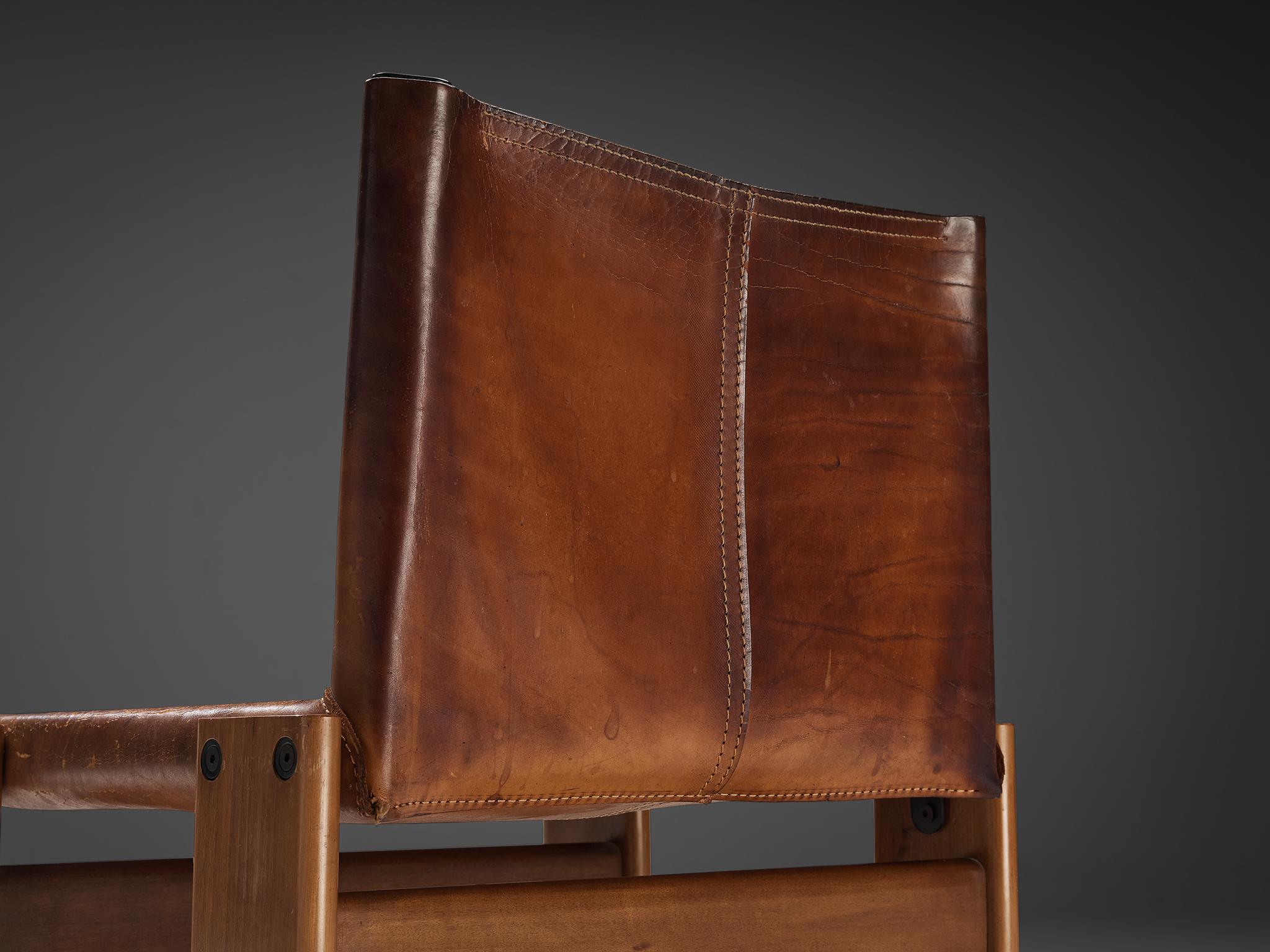 Mid-Century Modern Tobia & Afra Scarpa for Molteni Set of Six 'Monk' Chairs in Cognac Leather