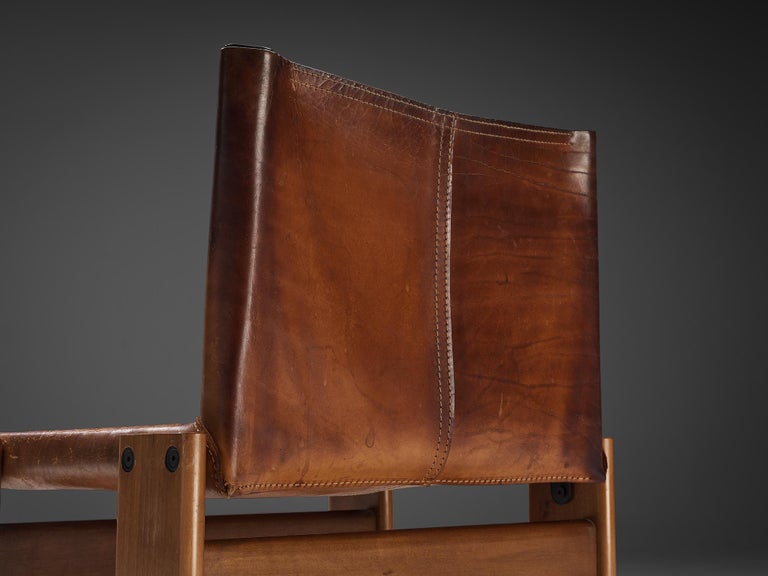 Mid-Century Modern Tobia & Afra Scarpa for Molteni Set of Six 'Monk' Chairs in Cognac Leather For Sale