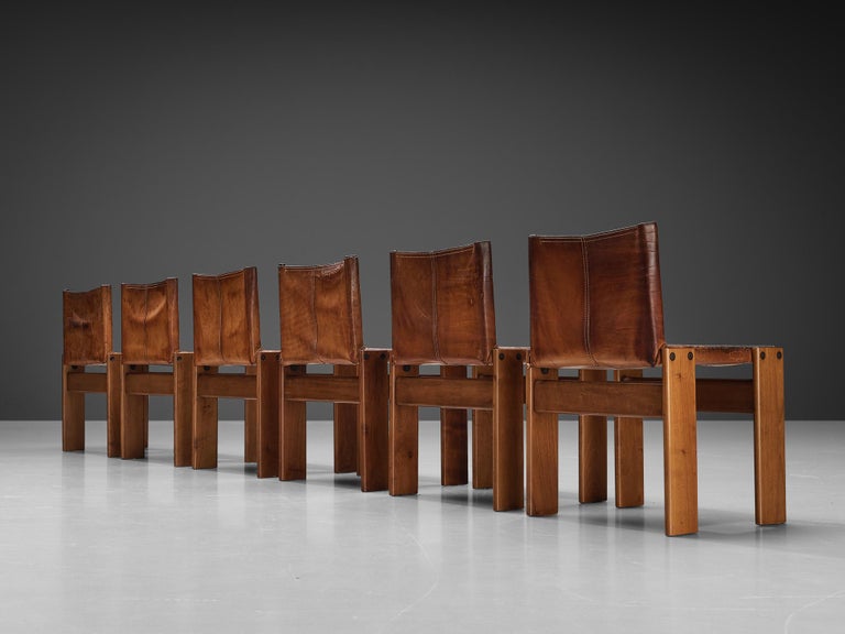 Late 20th Century Tobia & Afra Scarpa for Molteni Set of Six 'Monk' Chairs in Cognac Leather For Sale