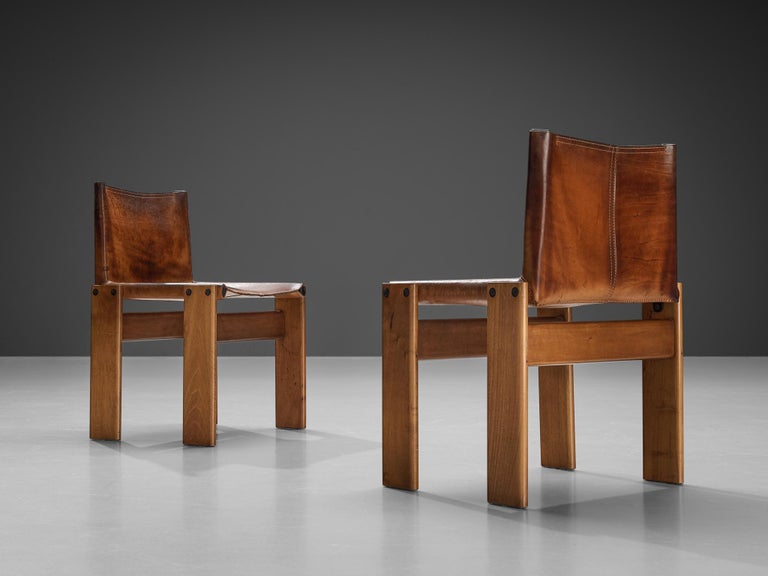Tobia & Afra Scarpa for Molteni Set of Six 'Monk' Chairs in Cognac Leather For Sale 2
