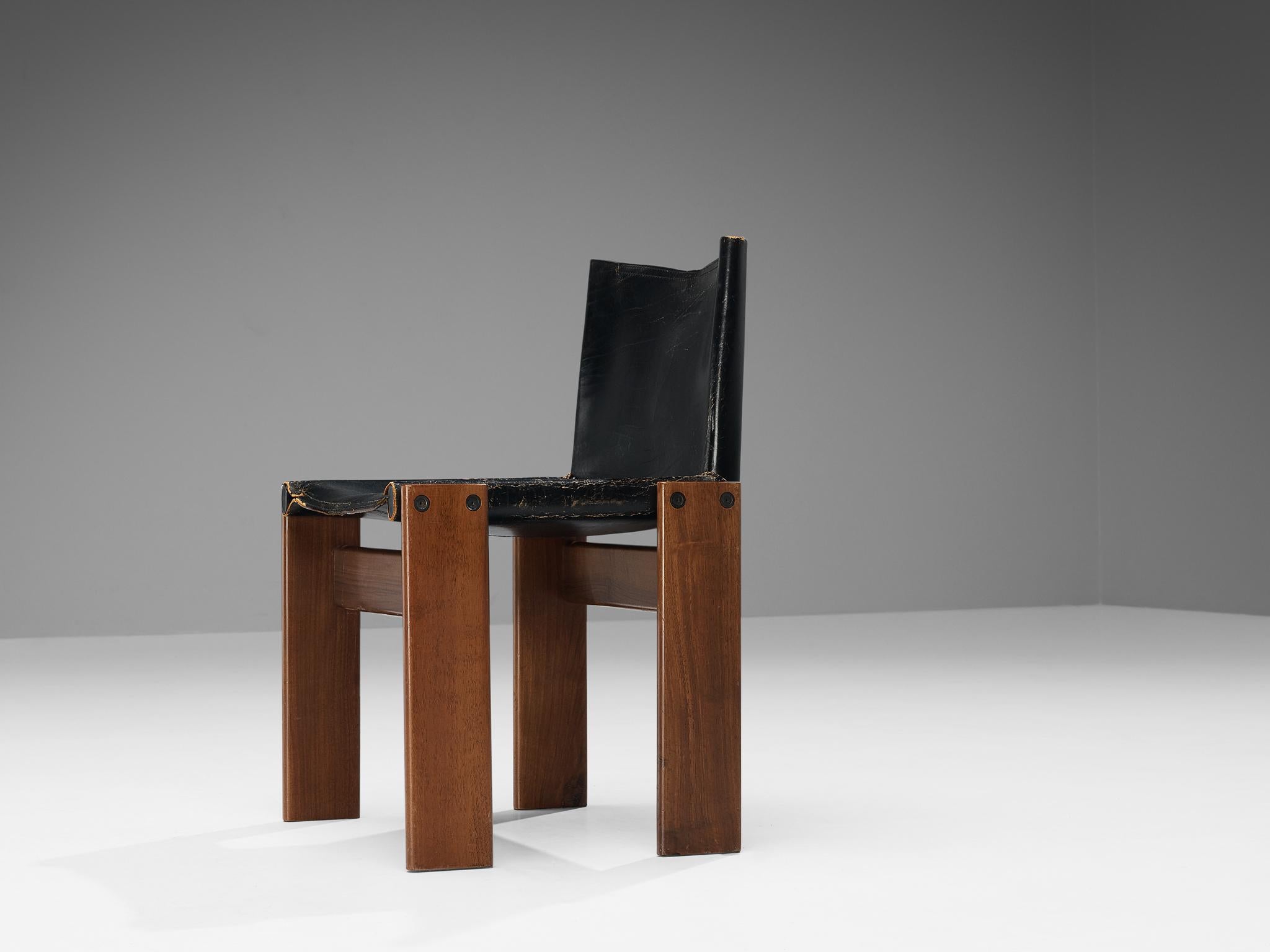Tobia & Afra Scarpa for Molteni Set of Six 'Monk' Chairs in Leather and Walnut 4
