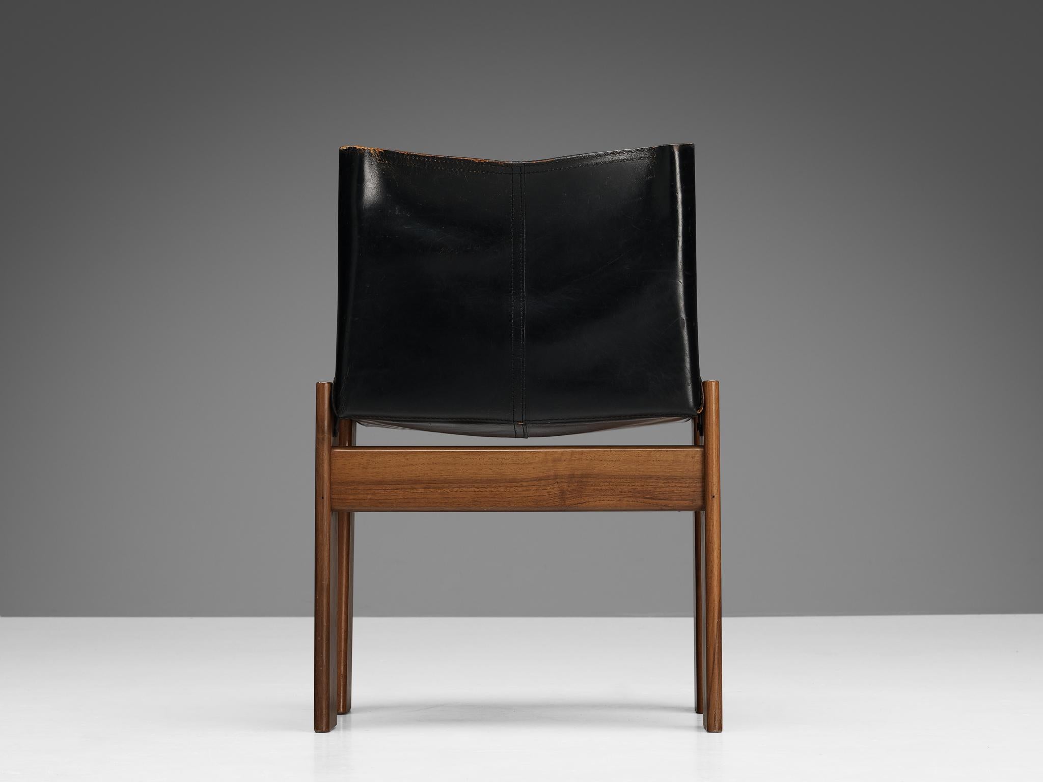 Tobia & Afra Scarpa for Molteni Set of Six 'Monk' Chairs in Leather and Walnut In Good Condition In Waalwijk, NL